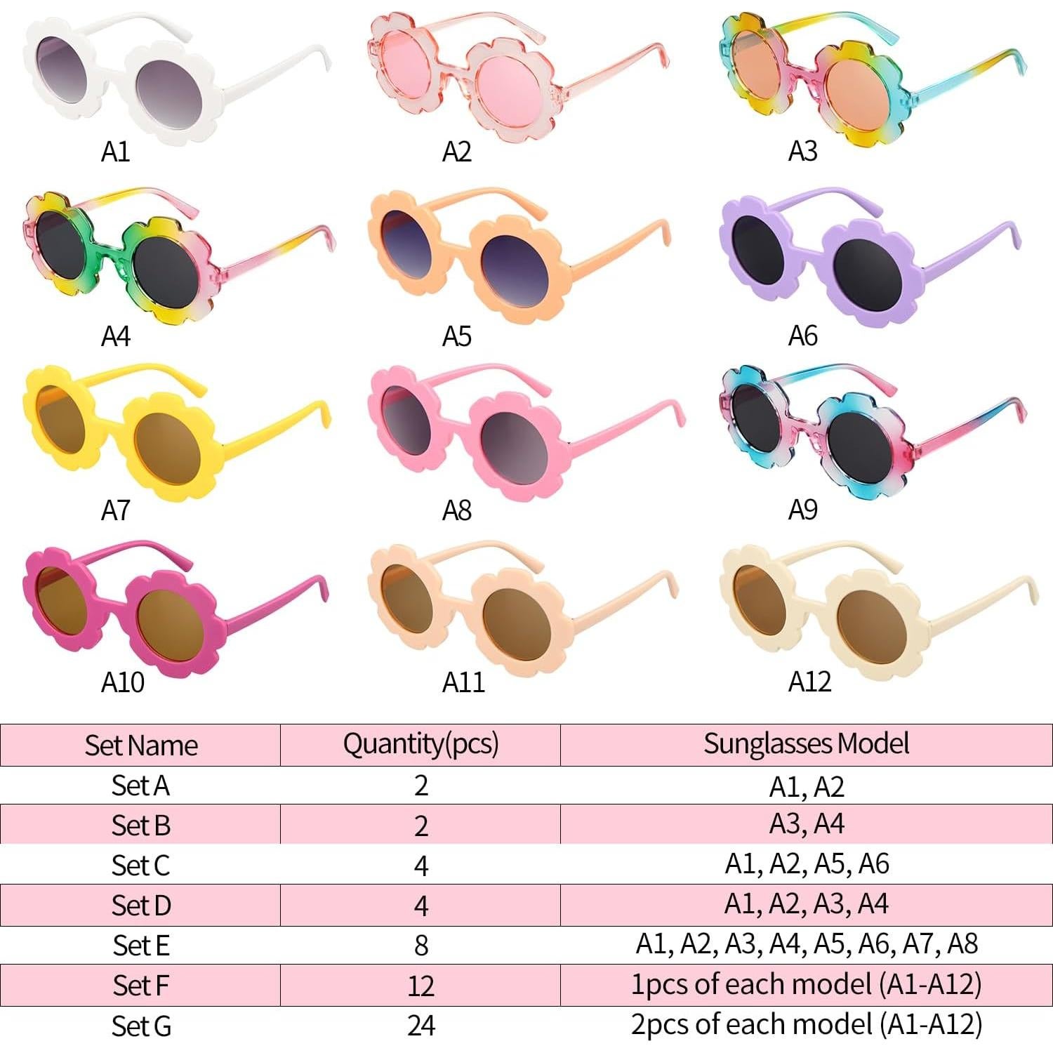 Gafas de Sol Redondas para Niñas - 2 Piezas con Flores
