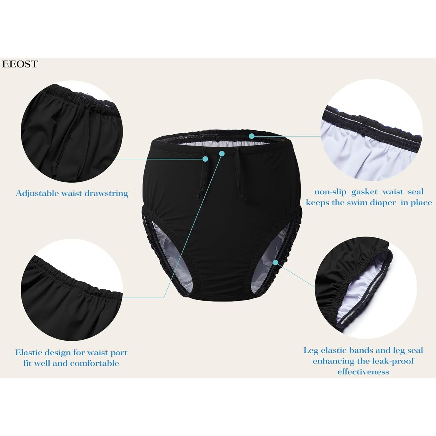 Pañales de Natación Reutilizables EEOST 10-12T Negro