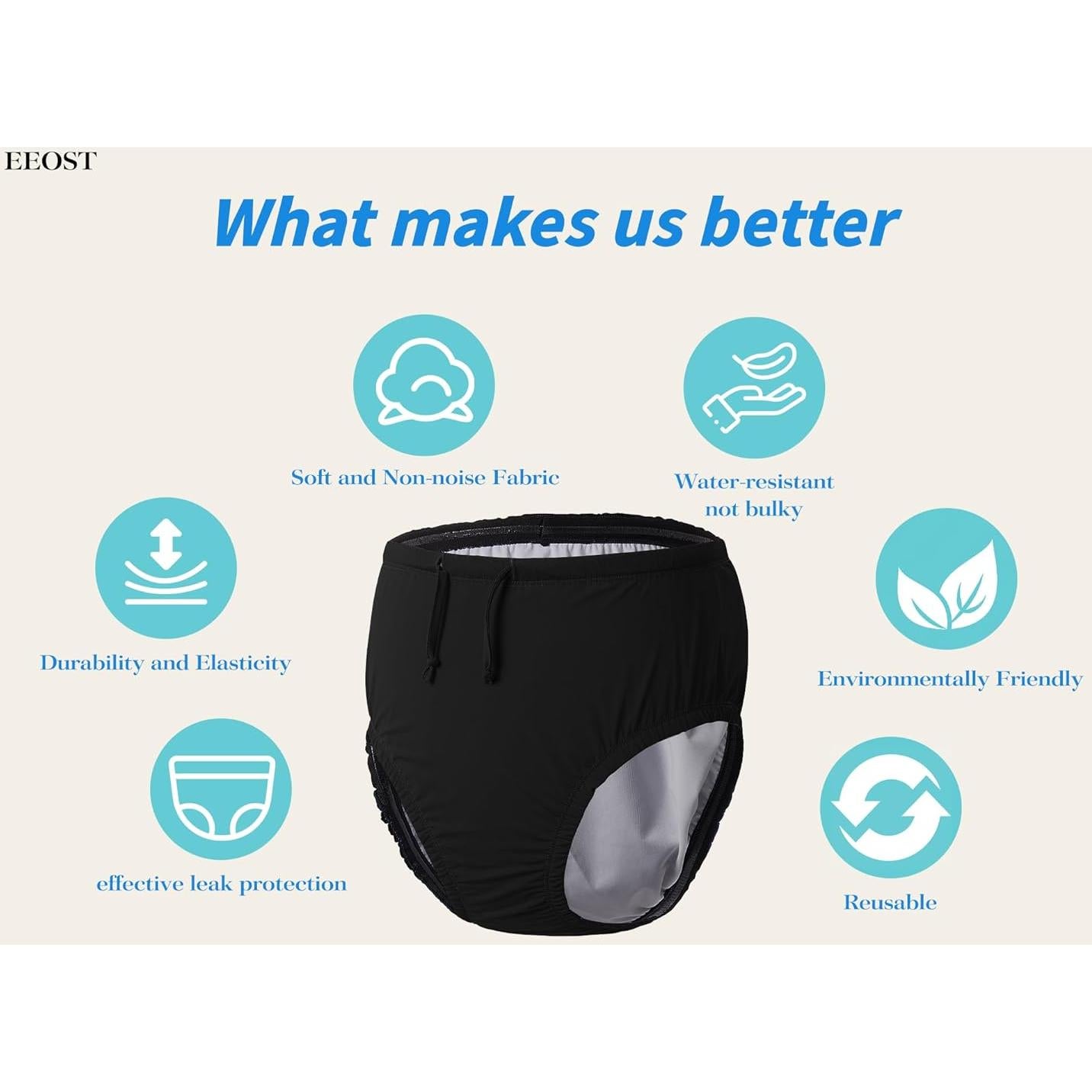 Pañales de Natación Reutilizables EEOST 10-12T Negro