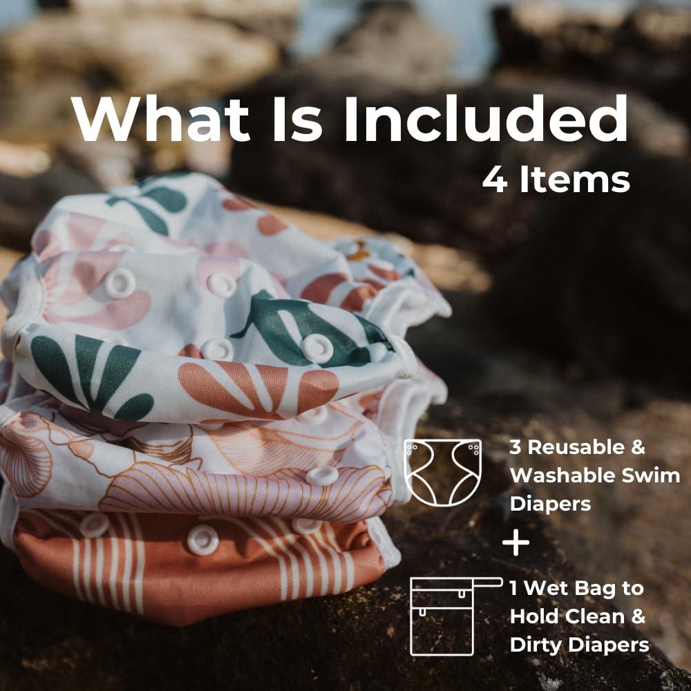 Paquete de 3 Pañales de Natación Reutilizables Nora's Nursery - Talla Única Ajustable Tropical