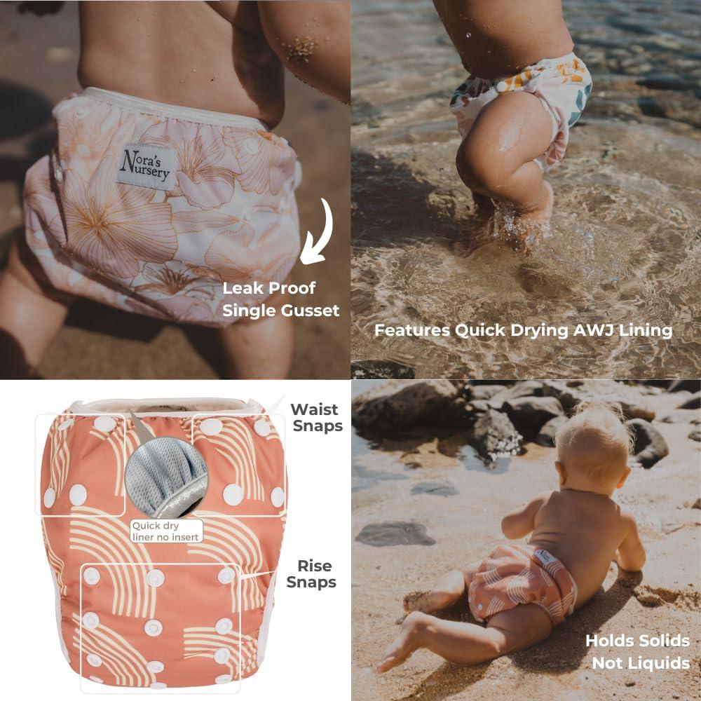 Paquete de 3 Pañales de Natación Reutilizables Nora's Nursery - Talla Única Ajustable Tropical