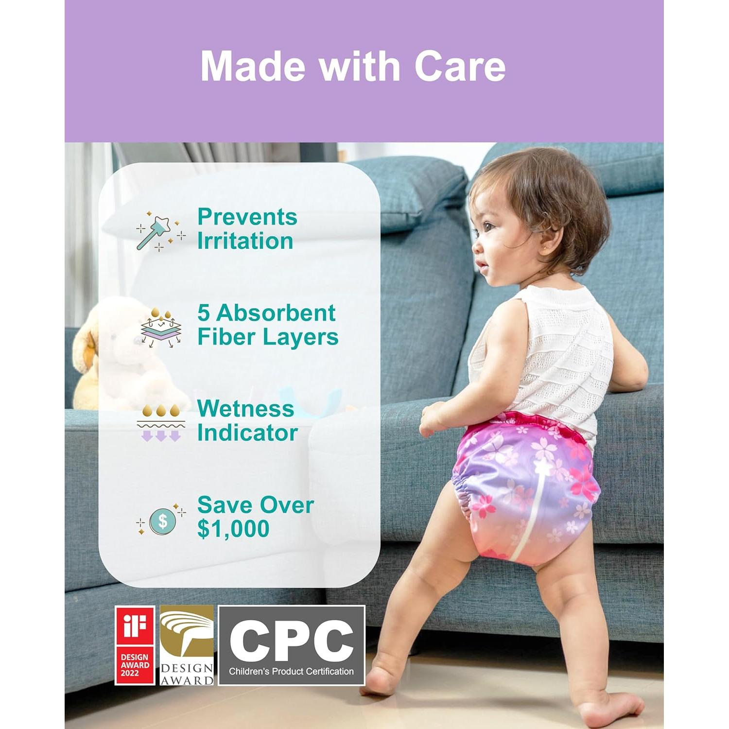 Pañal de tela reutilizable Fairywell con indicador de humedad