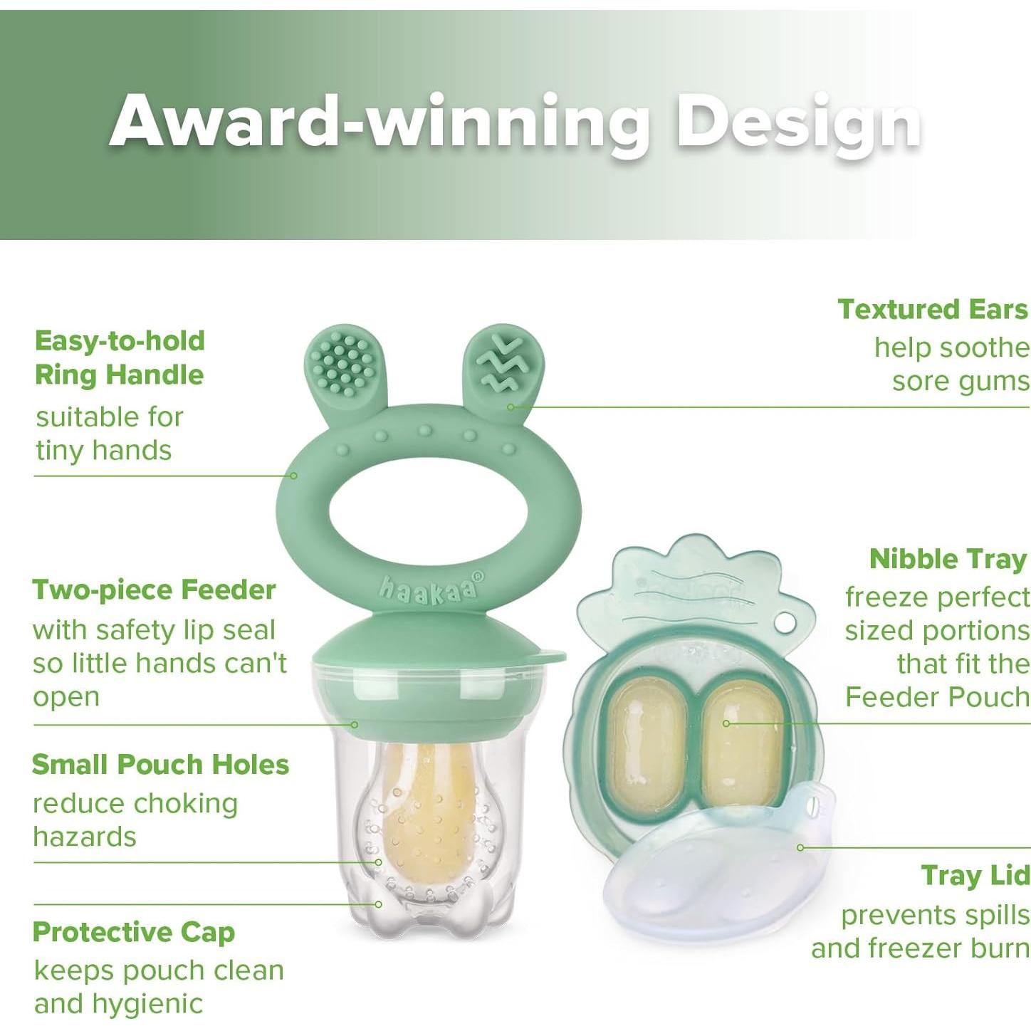 Combo Alimentador de Frutas y Moldes Popsicle Haakaa Verde