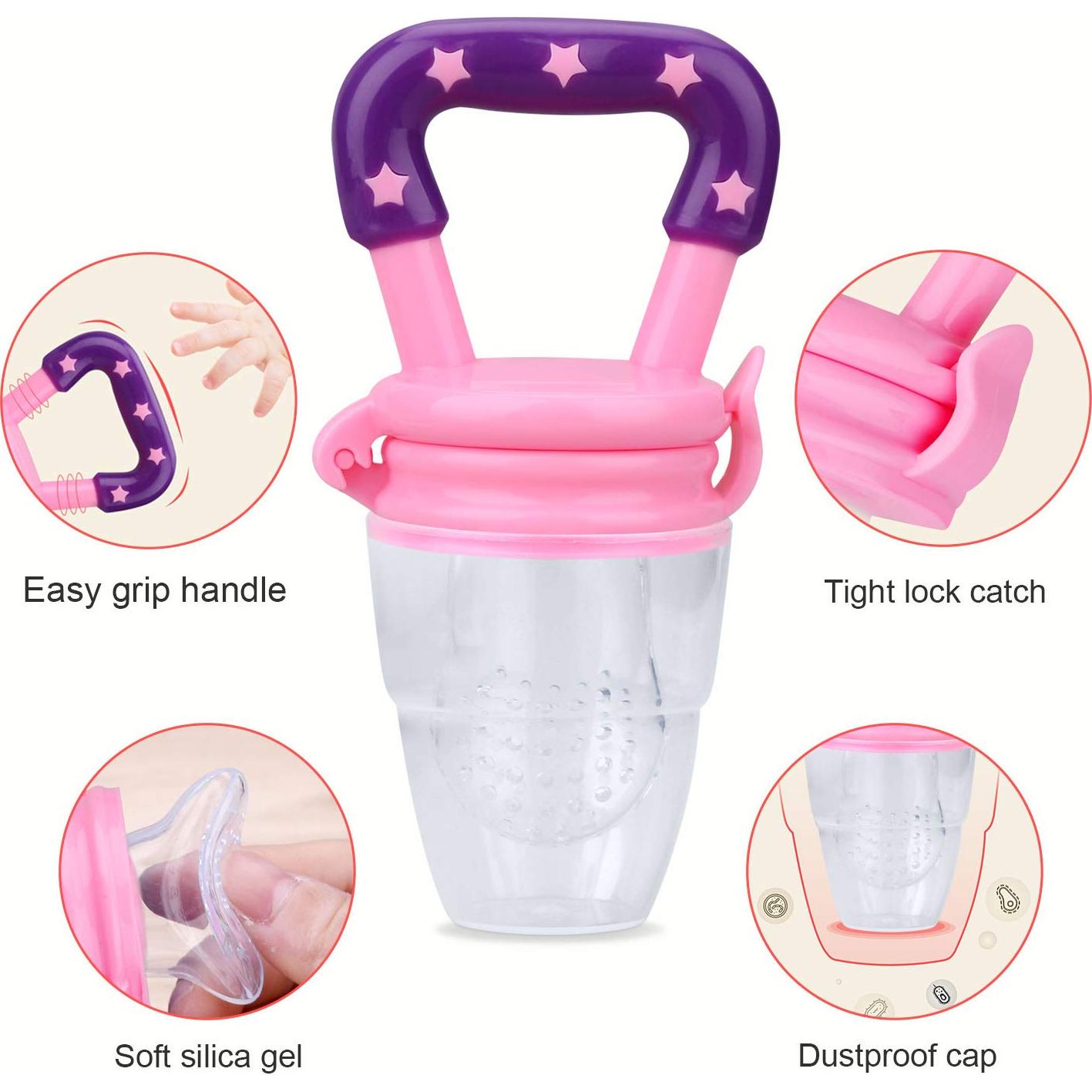 Alimentador de Comida para Bebés Jallysia 3 Tamaños Silicona Rosa