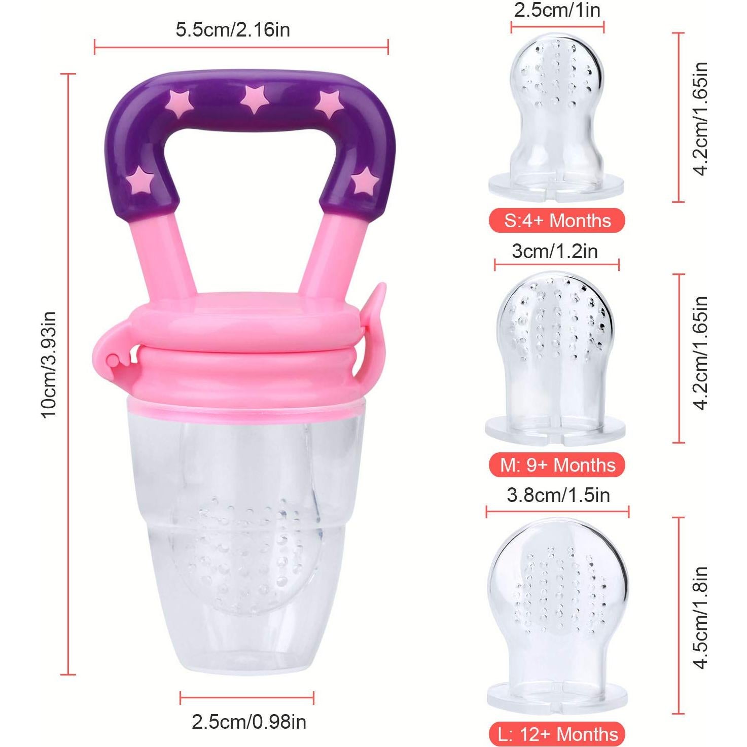 Alimentador de Comida para Bebés Jallysia 3 Tamaños Silicona Rosa