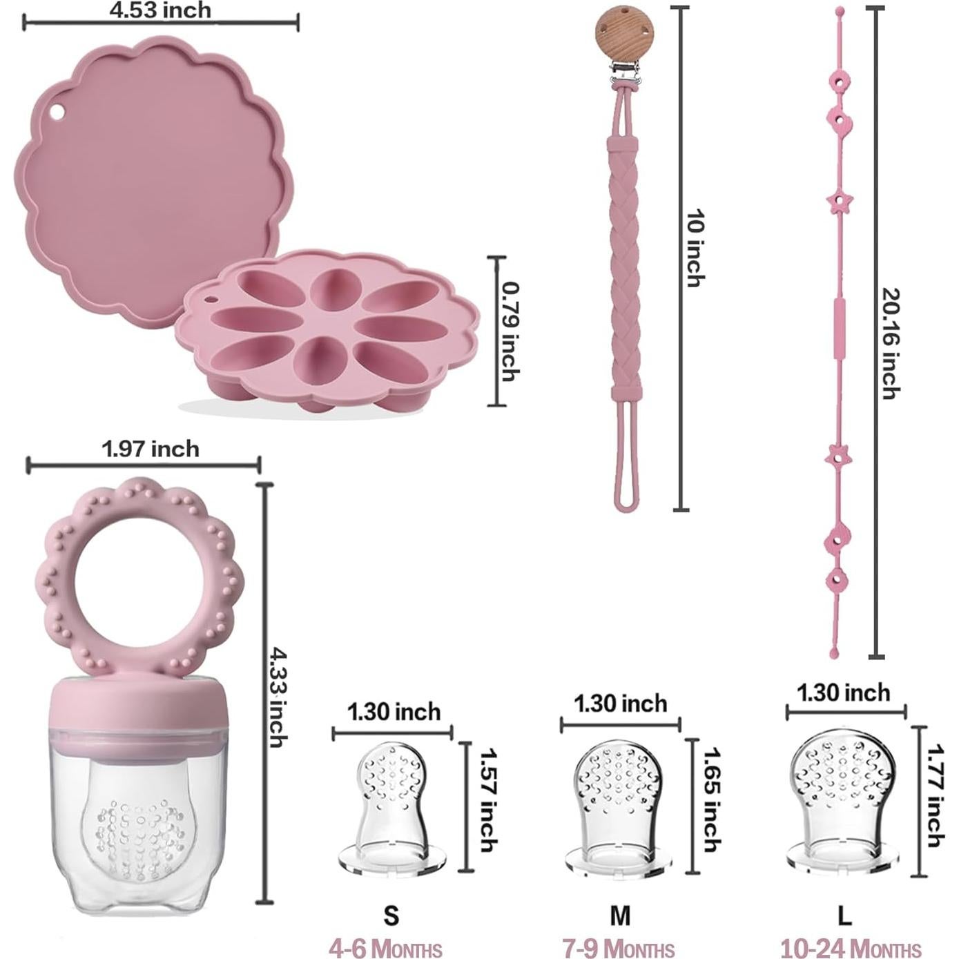 Breast Milk Popsicle Mold Silicone Baby Fruit Food Feeder Pacifier with Cover,Baby Food Containers for Toddler Teething Includes Pacifier Clips and Anti Loss Chain 4 Month+ - Pink