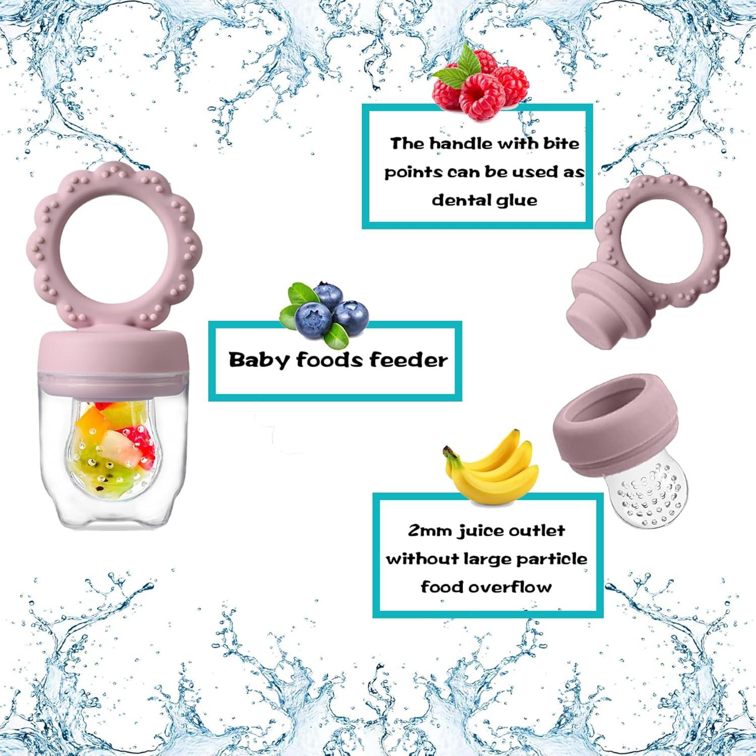 Breast Milk Popsicle Mold Silicone Baby Fruit Food Feeder Pacifier with Cover,Baby Food Containers for Toddler Teething Includes Pacifier Clips and Anti Loss Chain 4 Month+ - Pink