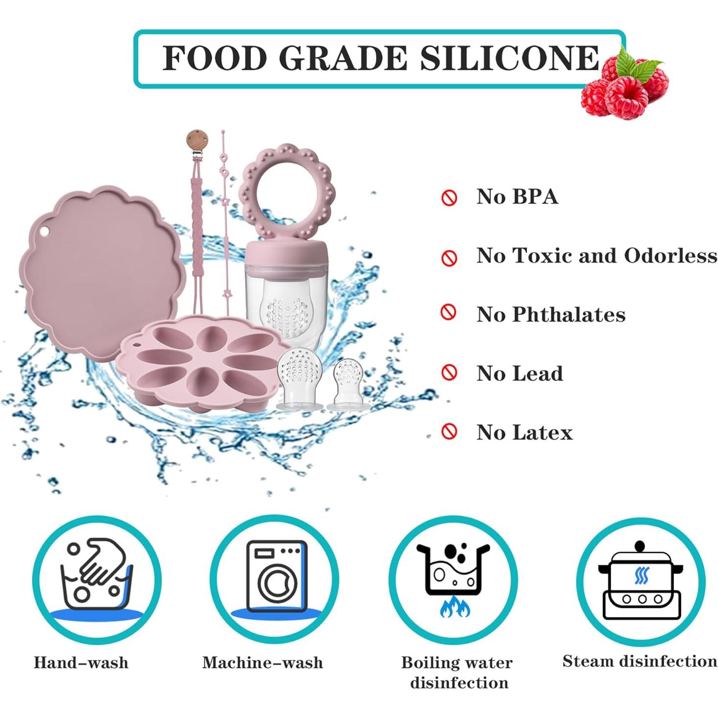 Breast Milk Popsicle Mold Silicone Baby Fruit Food Feeder Pacifier with Cover,Baby Food Containers for Toddler Teething Includes Pacifier Clips and Anti Loss Chain 4 Month+ - Pink