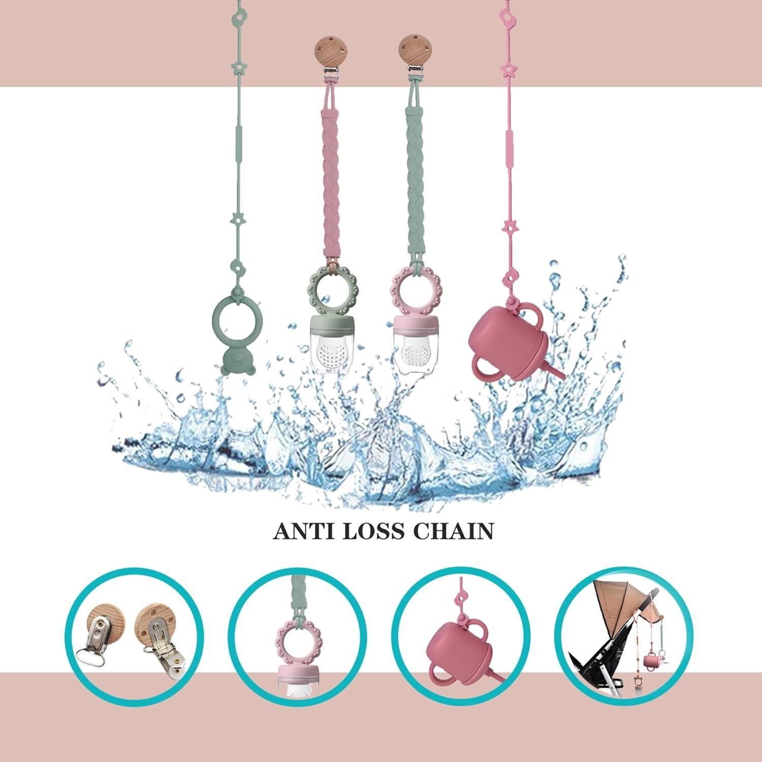 Breast Milk Popsicle Mold Silicone Baby Fruit Food Feeder Pacifier with Cover,Baby Food Containers for Toddler Teething Includes Pacifier Clips and Anti Loss Chain 4 Month+ - Pink