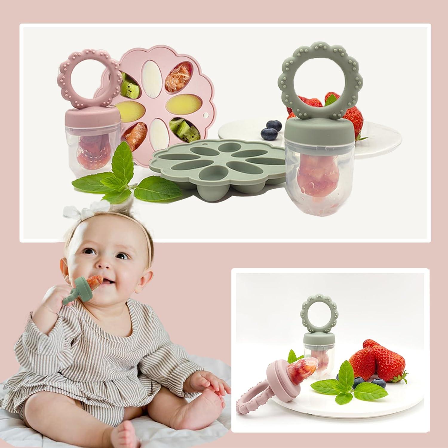 Breast Milk Popsicle Mold Silicone Baby Fruit Food Feeder Pacifier with Cover,Baby Food Containers for Toddler Teething Includes Pacifier Clips and Anti Loss Chain 4 Month+ - Pink