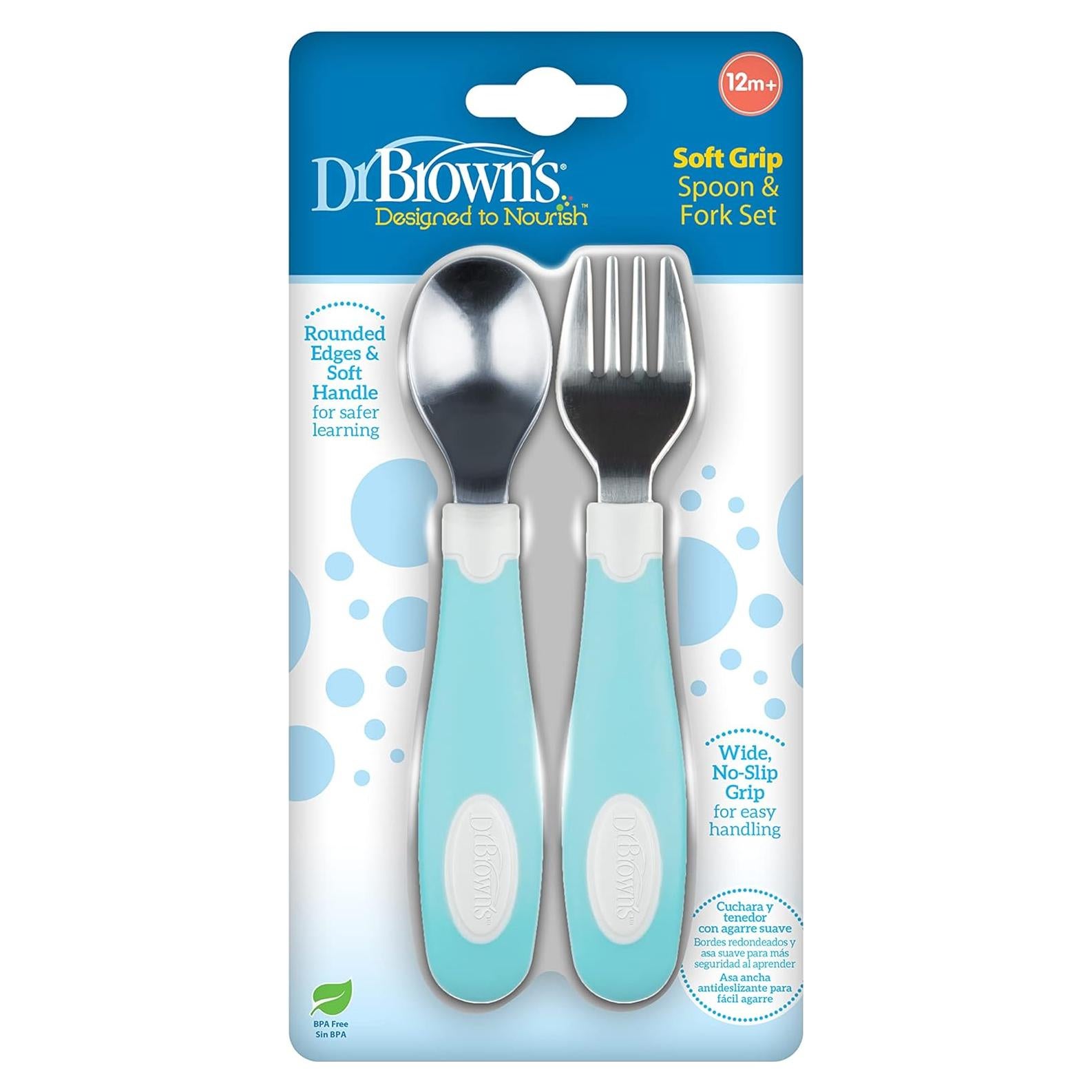 Juego de Cuchara y Tenedor para Bebés Dr. Brown's Teal 12m+