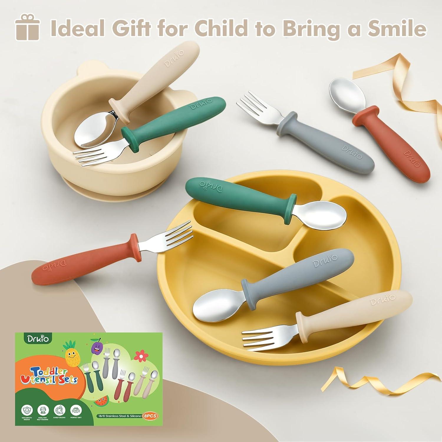 Set de Utensilios para Niños DRKIO 8 Piezas Acero Inoxidable