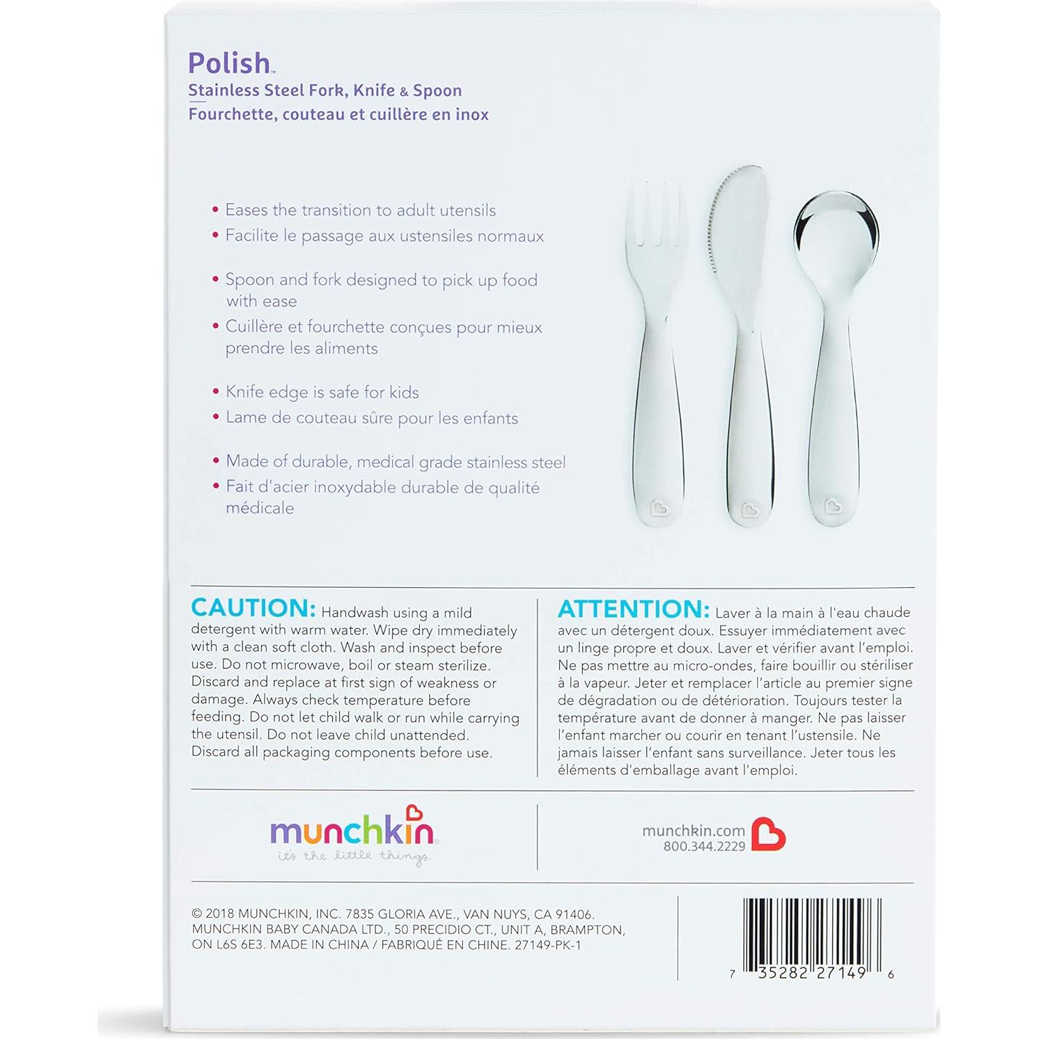 Utensilios de Acero Inoxidable Munchkin para Niños - 3 Piezas