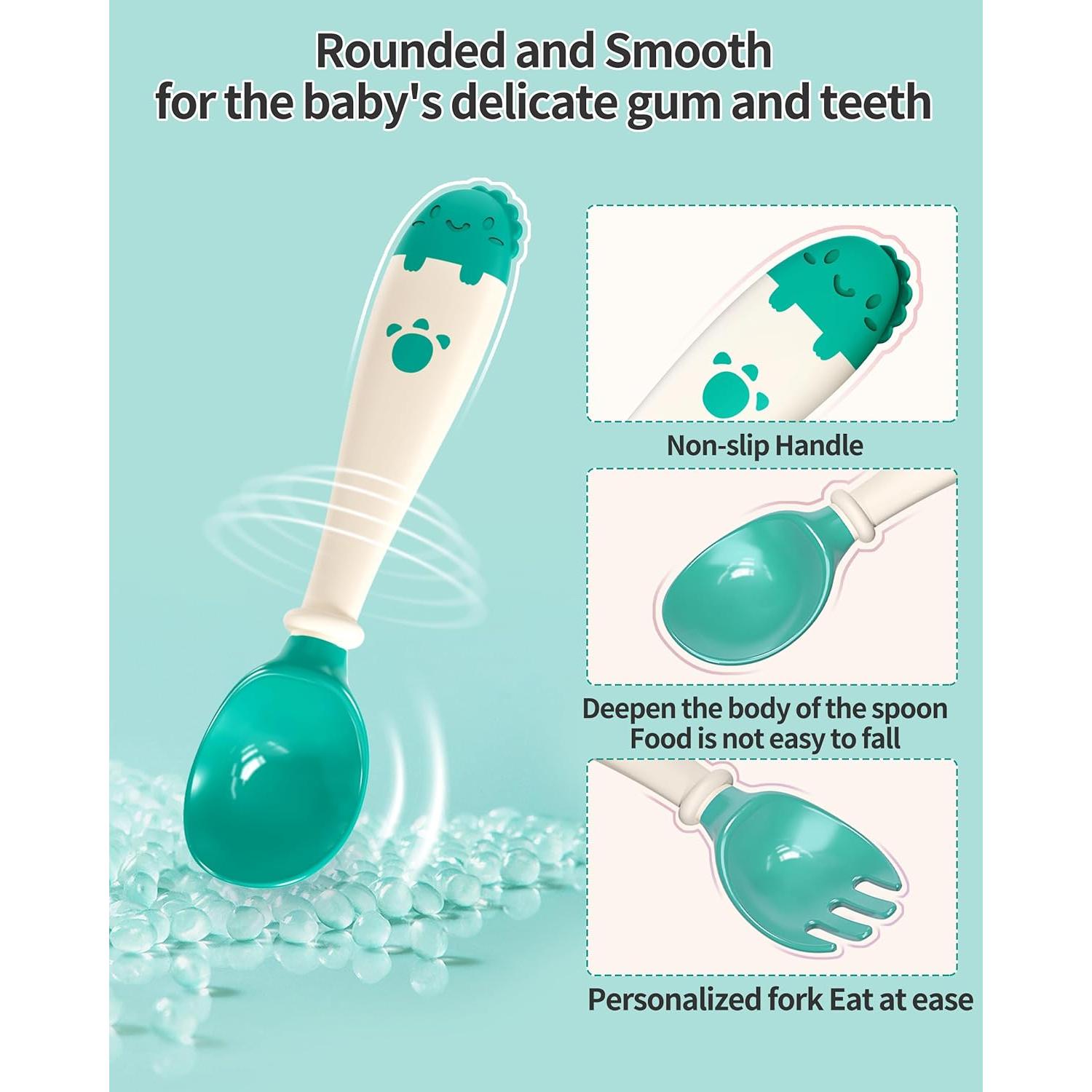 Set de Utensilios para Niños Deejoy con Estuche Verde - Cuchara y Tenedor Ergonómicos