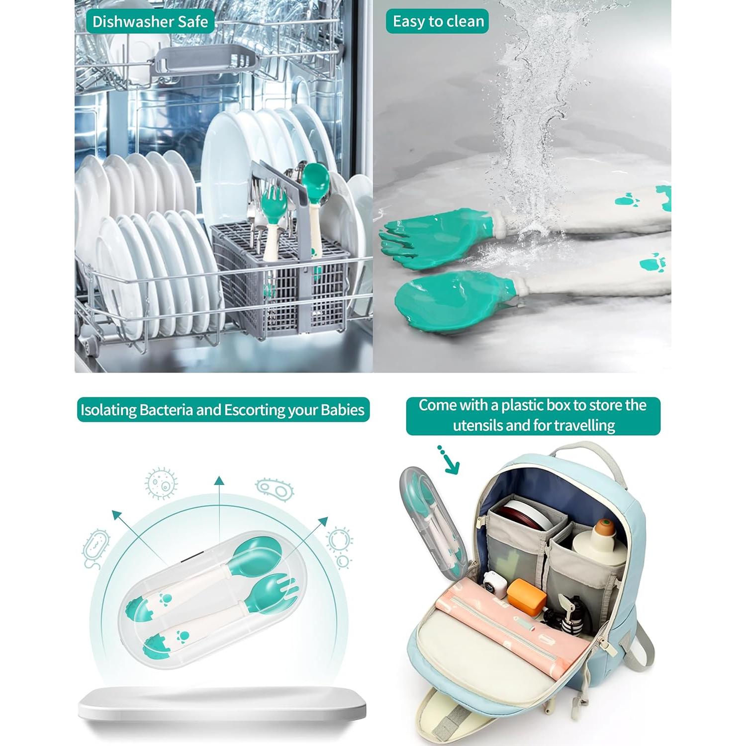 Set de Utensilios para Niños Deejoy con Estuche Verde - Cuchara y Tenedor Ergonómicos