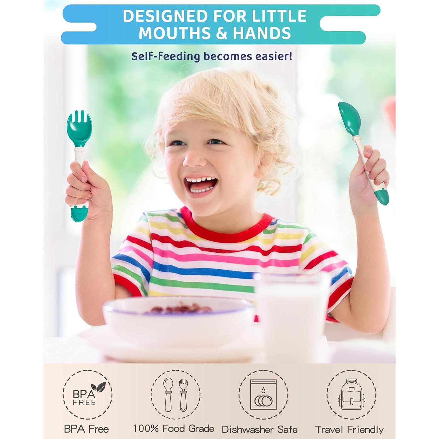 Set de Utensilios para Niños Deejoy con Estuche Verde - Cuchara y Tenedor Ergonómicos