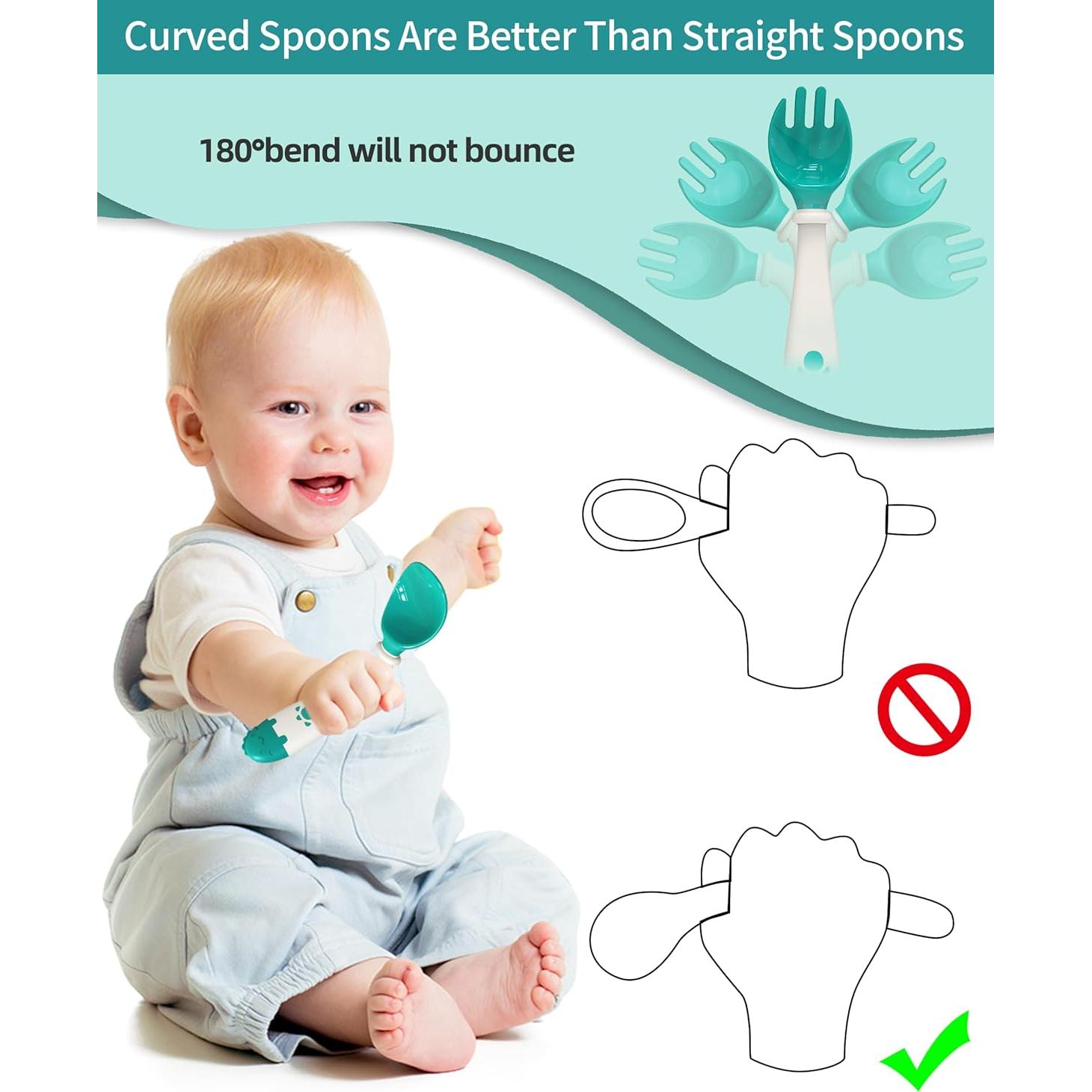 Set de Utensilios para Niños Deejoy con Estuche Verde - Cuchara y Tenedor Ergonómicos