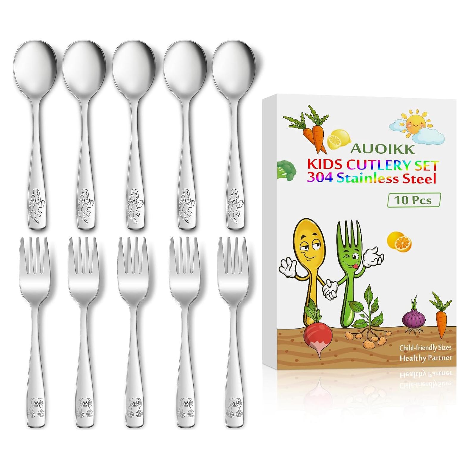 Juego de Cubiertos para Niños AUOIKK 10 Piezas Acero Inoxidable