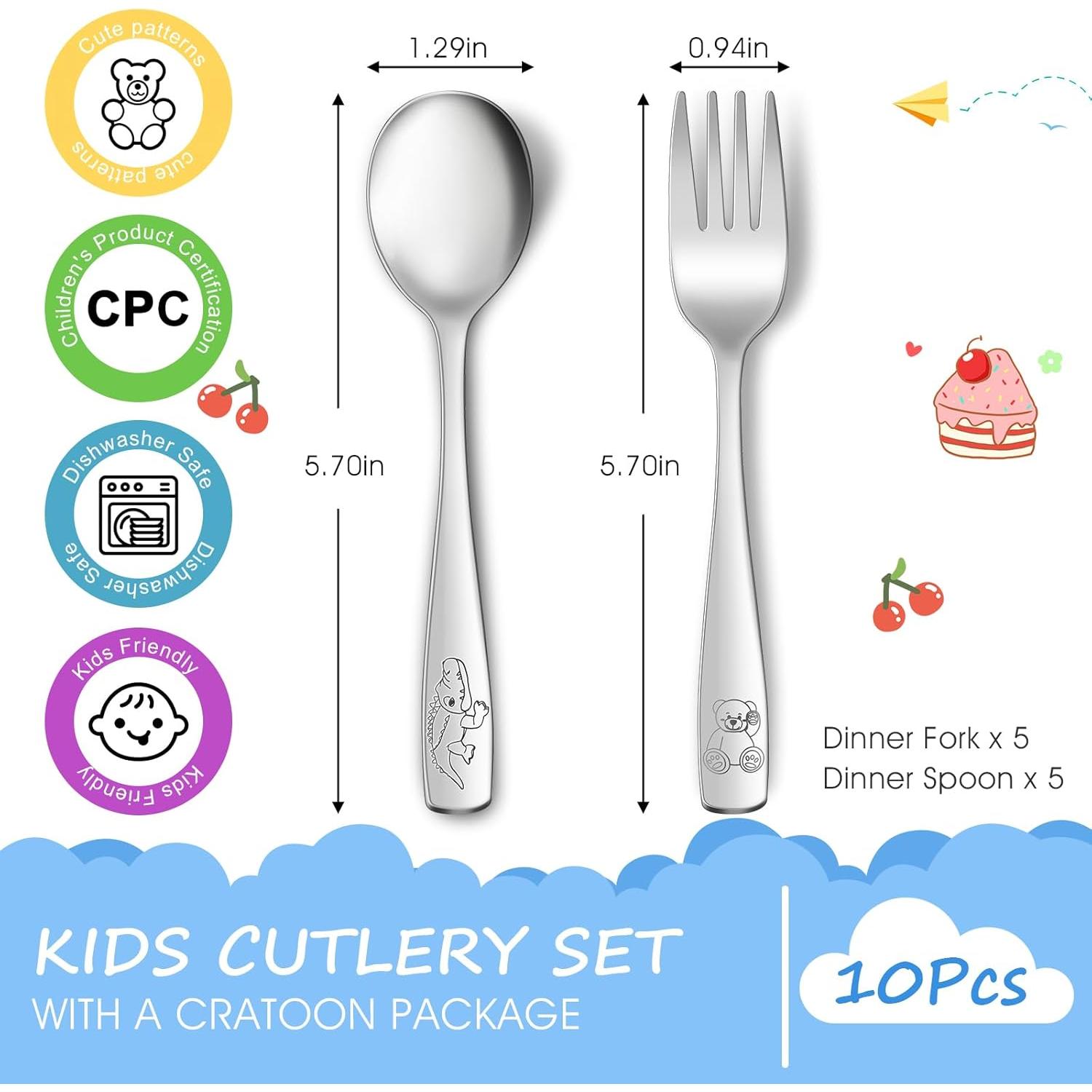 Juego de Cubiertos para Niños AUOIKK 10 Piezas Acero Inoxidable