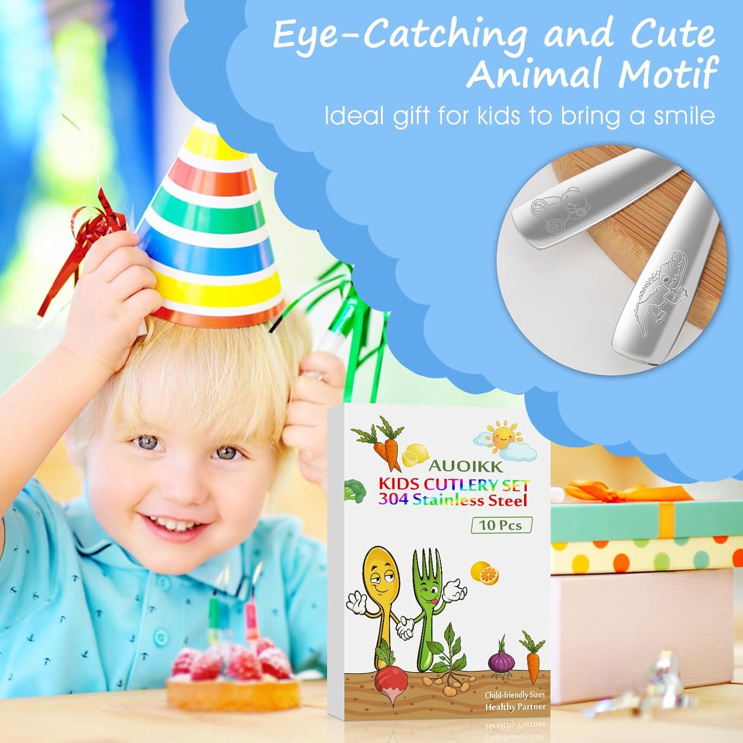 Juego de Cubiertos para Niños AUOIKK 10 Piezas Acero Inoxidable