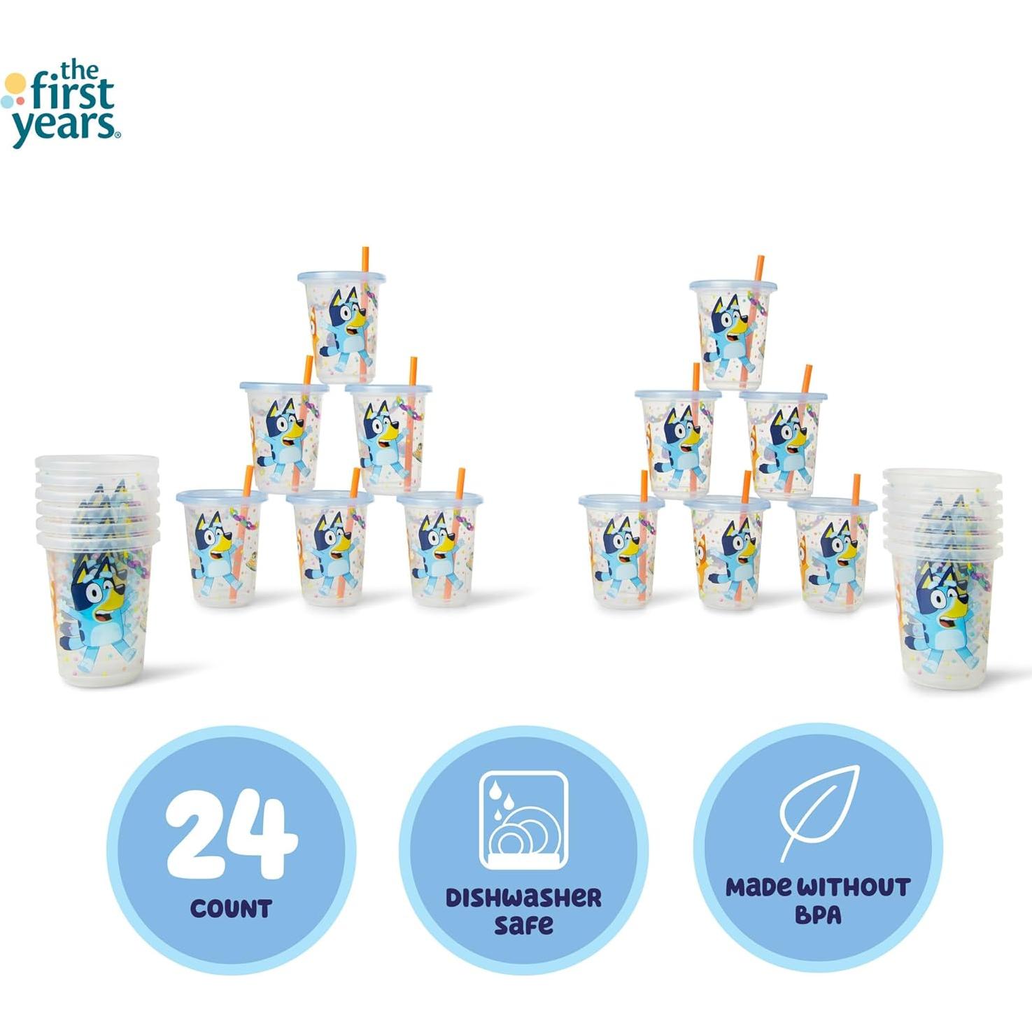 Tazas de paja Bluey Take & Toss - 24 unidades a prueba de derrames