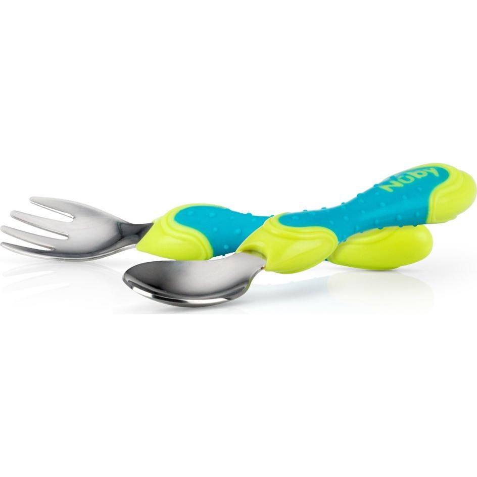 Utensilios de Acero Inoxidable Nuby 2 Piezas Azul Verde