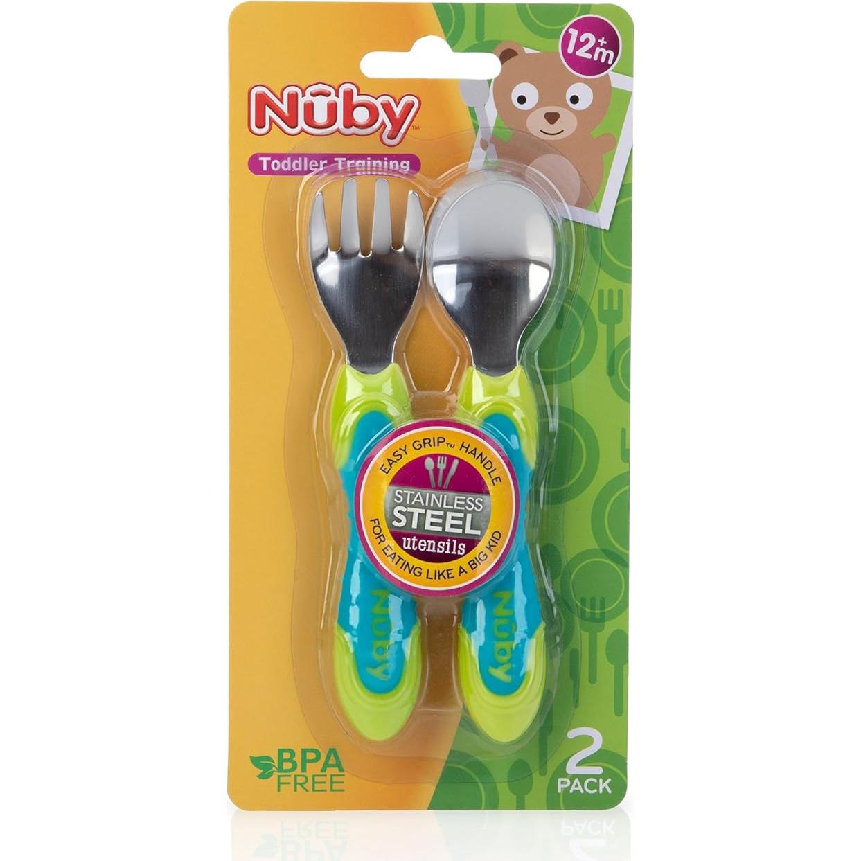 Utensilios de Acero Inoxidable Nuby 2 Piezas Azul Verde