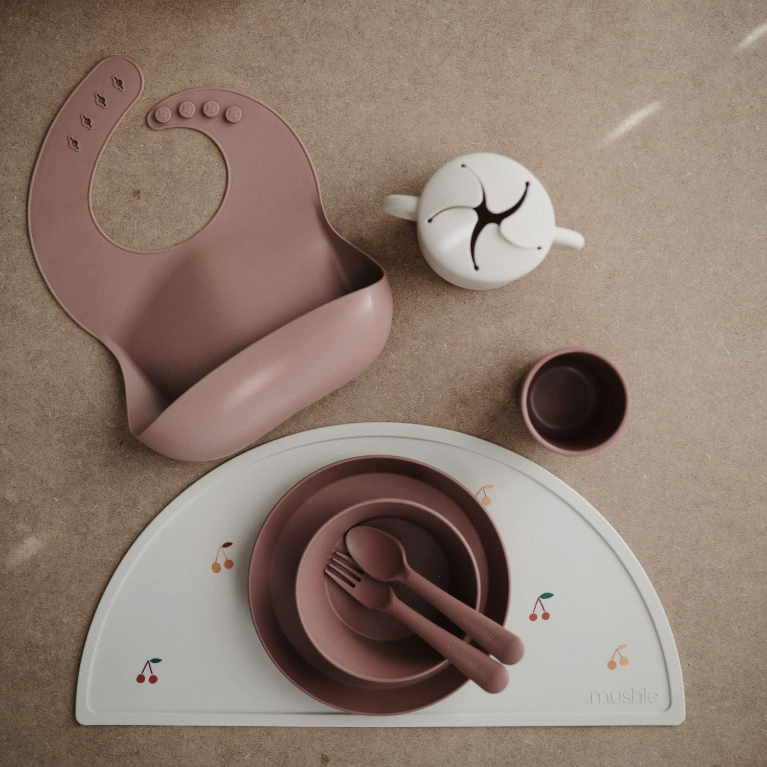 Juego de Cuchara y Tenedor para Niños Mushie Rosa