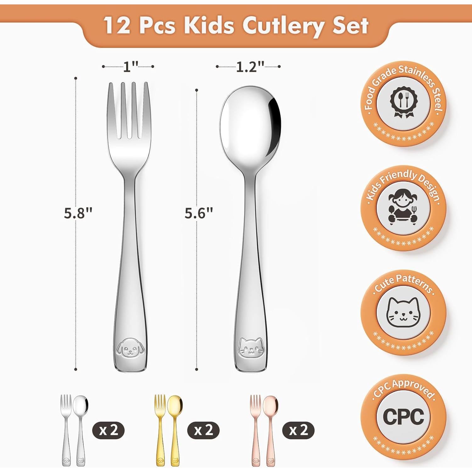 Set de Cubiertos para Niños DRKIO - 12 Piezas Acero Inoxidable