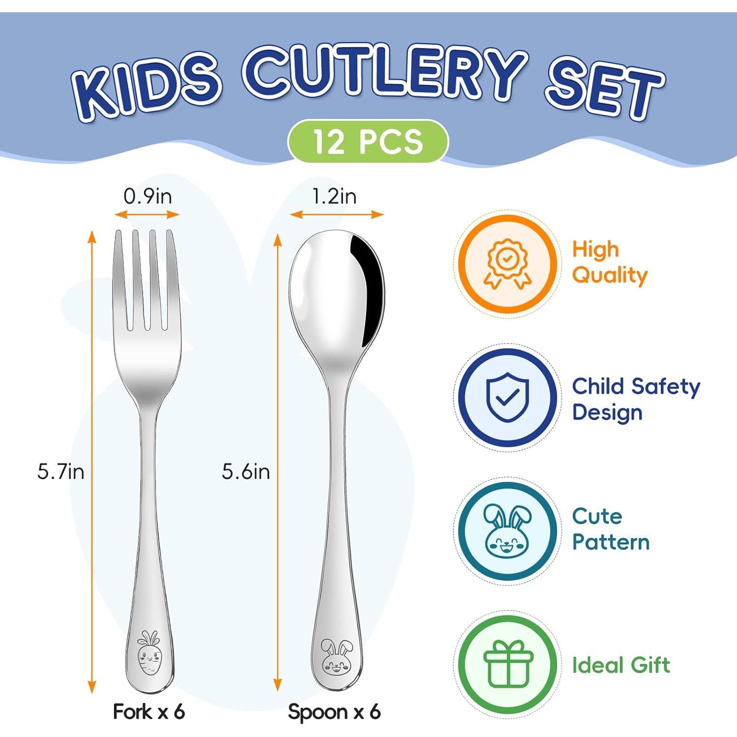 Set de Cubiertos para Niños ITITT - 12 Piezas de Acero Inoxidable