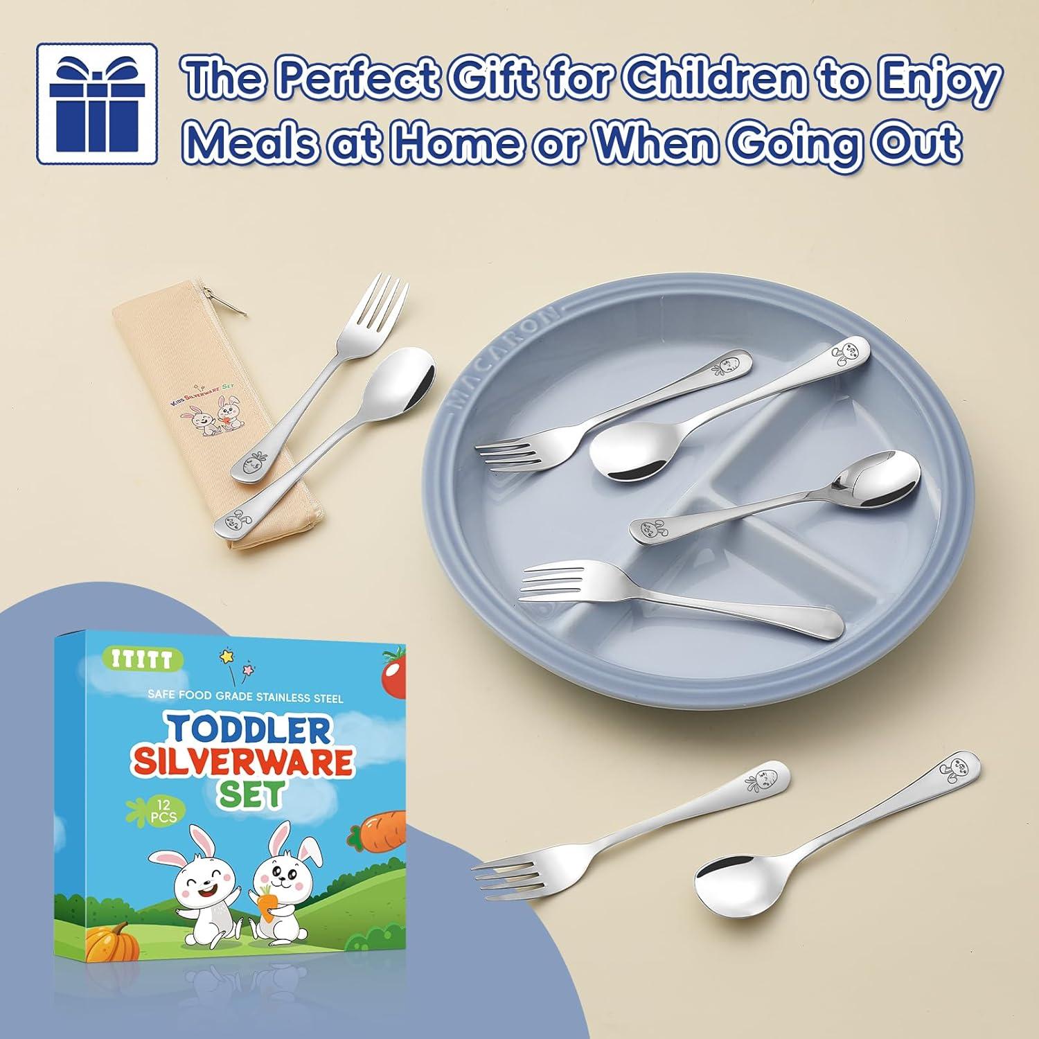 Set de Cubiertos para Niños ITITT - 12 Piezas de Acero Inoxidable