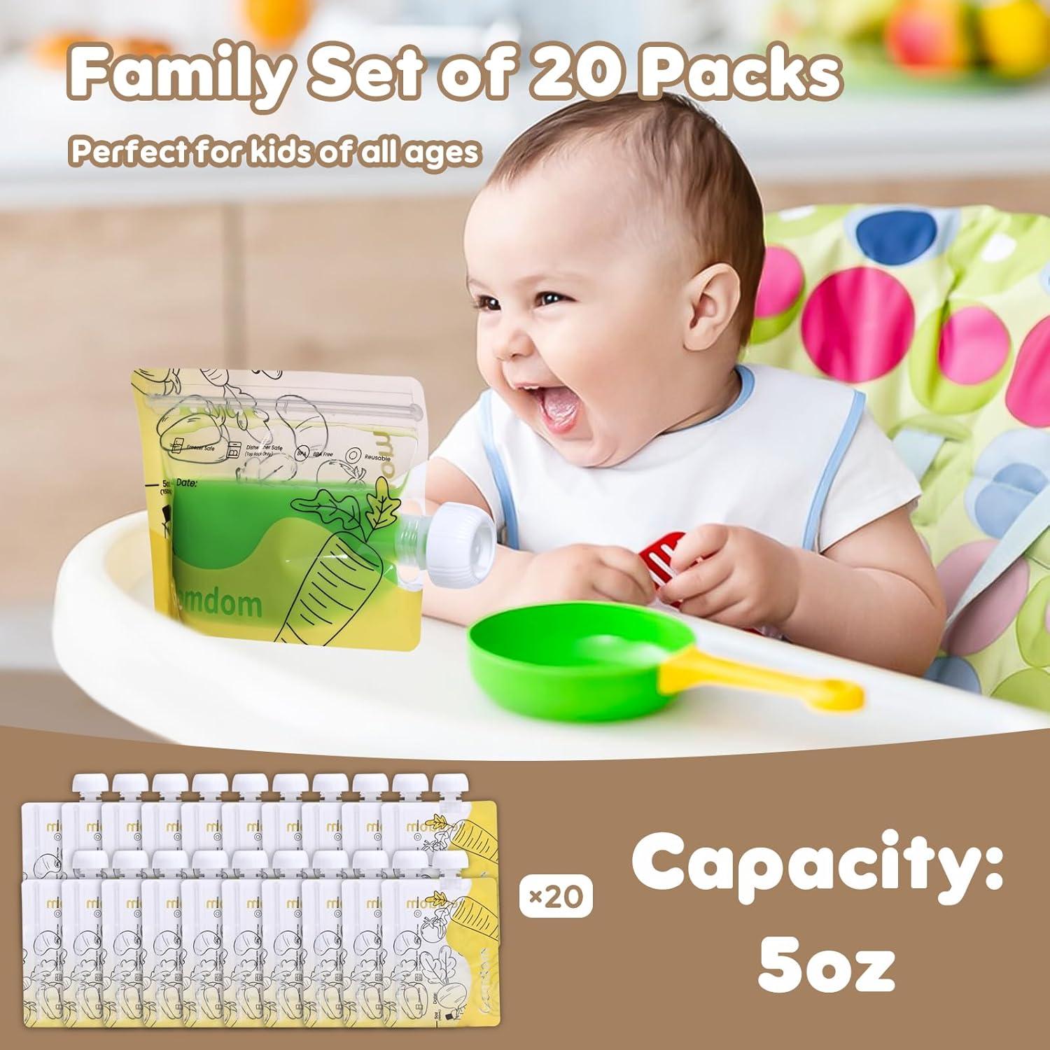 20 Bolsas Reutilizables para Comida Bebé Gemdom 150ml BPA Libre