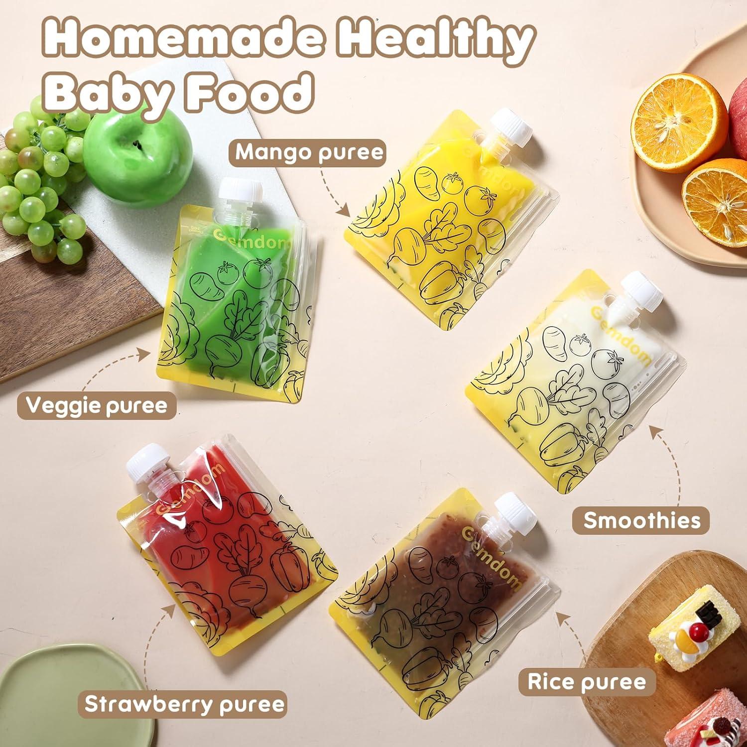 20 Bolsas Reutilizables para Comida Bebé Gemdom 150ml BPA Libre