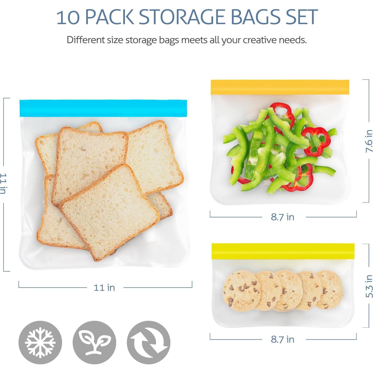 Bolsas de Almacenamiento Reutilizables Koolstuffs 10 Piezas Silicona