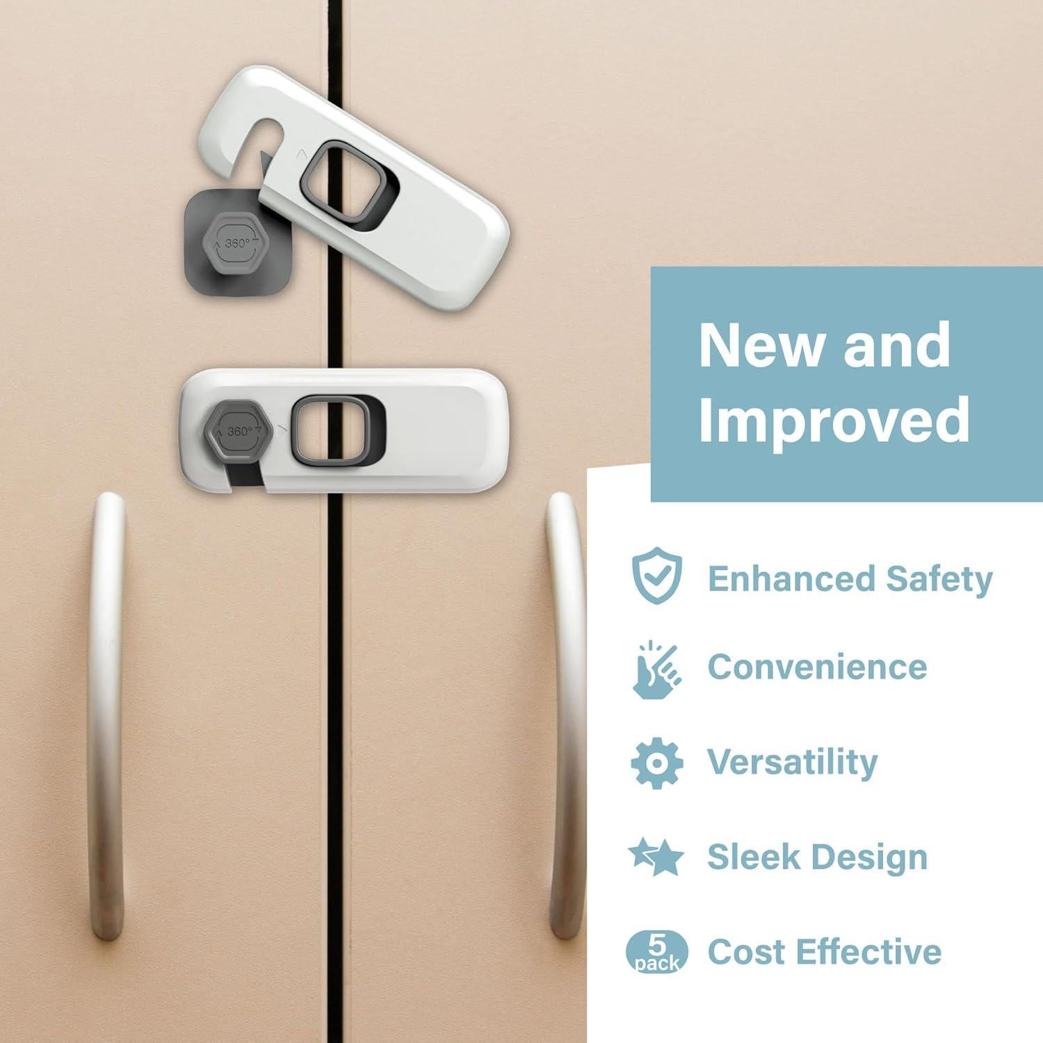Paquete de 5 Cerraduras de Seguridad para Niños Gris - HT-Cupboard Locks