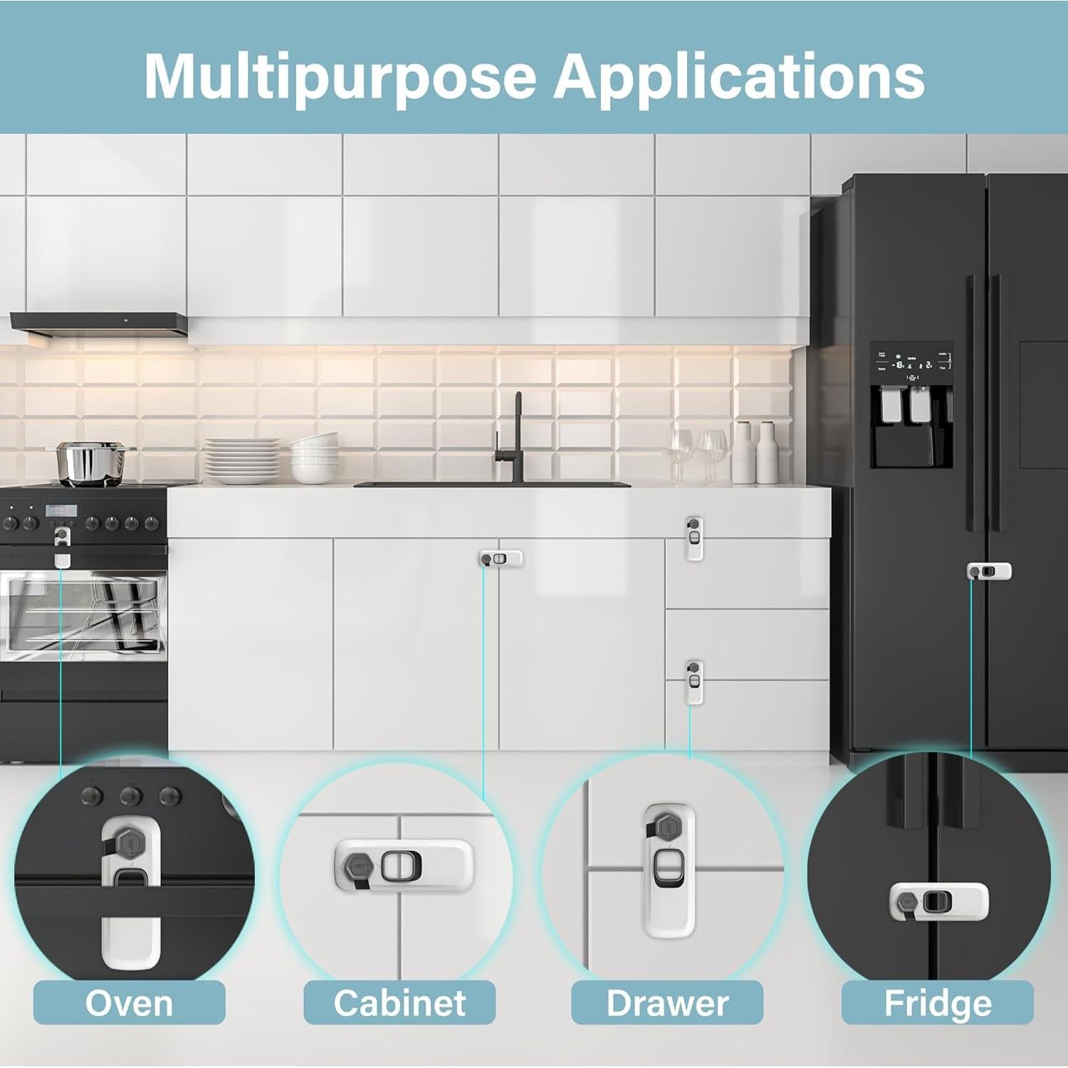 Paquete de 5 Cerraduras de Seguridad para Niños Gris - HT-Cupboard Locks