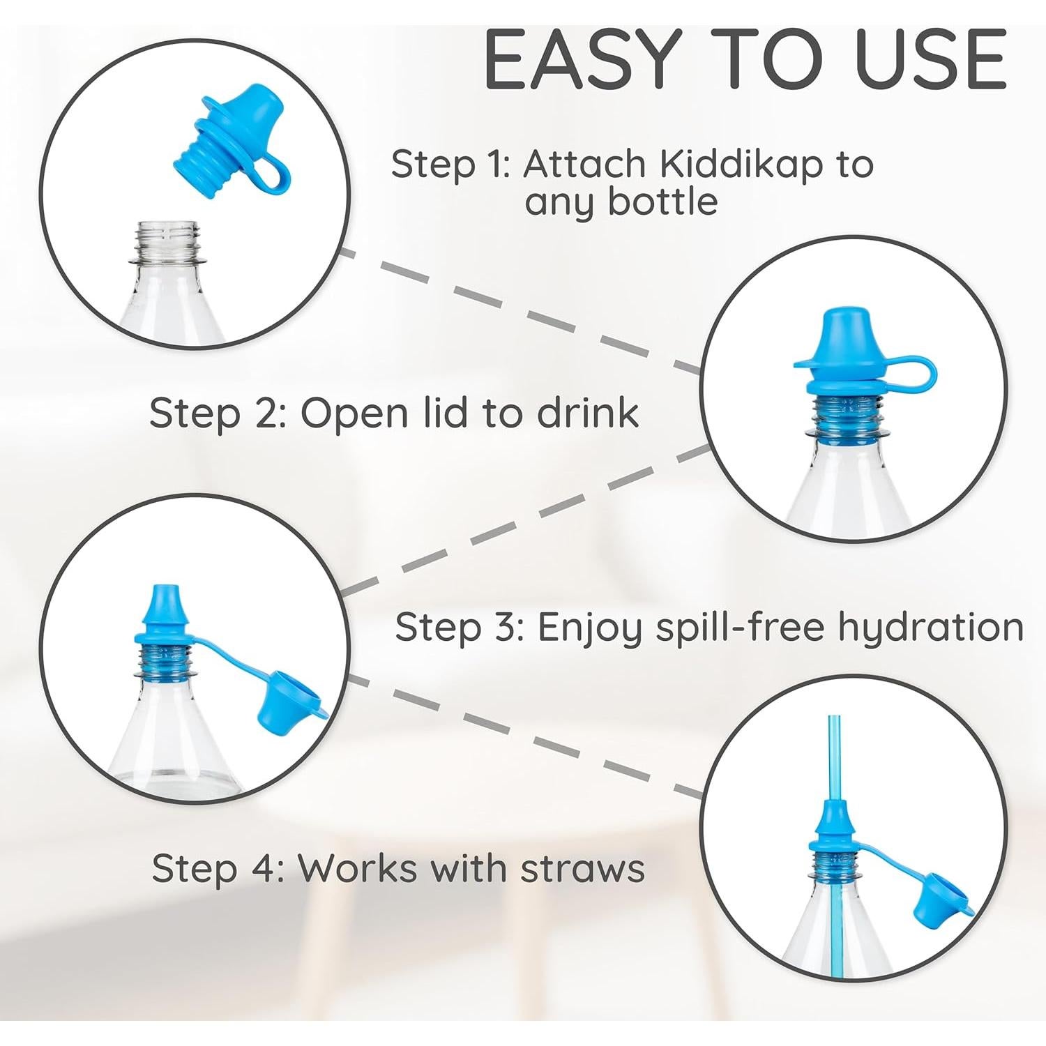 Tapa de Botella a Prueba de Derrames Kiddikap - Silicona 100% - Paquete de 3