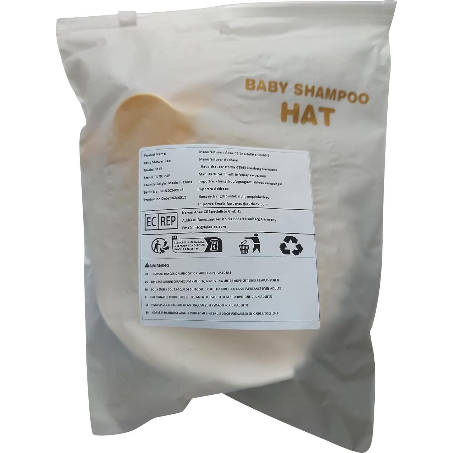 Gorro de Ducha para Bebés FUNUPUP con Taza de Enjuague Amarillo