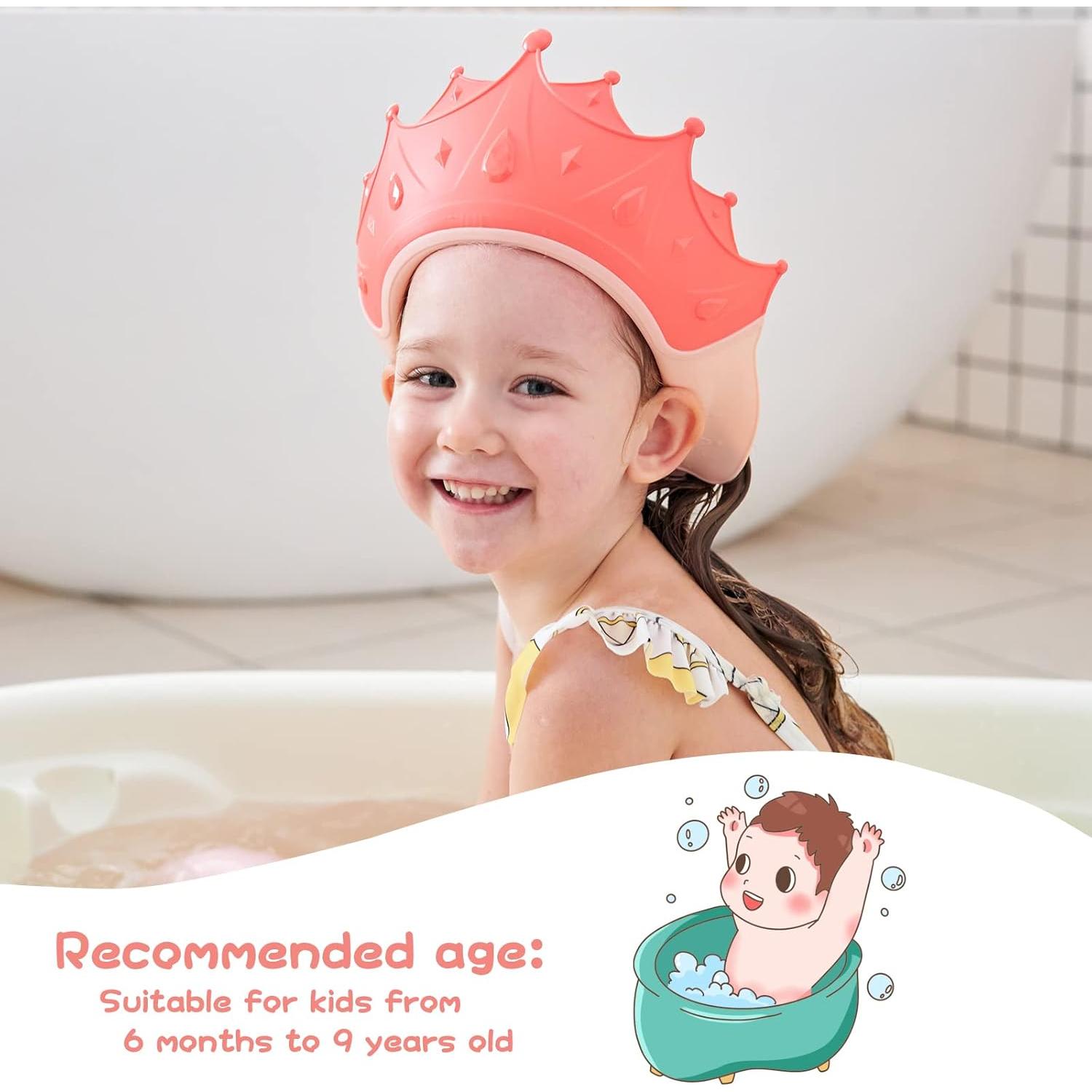 Gorro de Ducha FUSACONY para Niños Rosa, Protección Ojos y Oídos