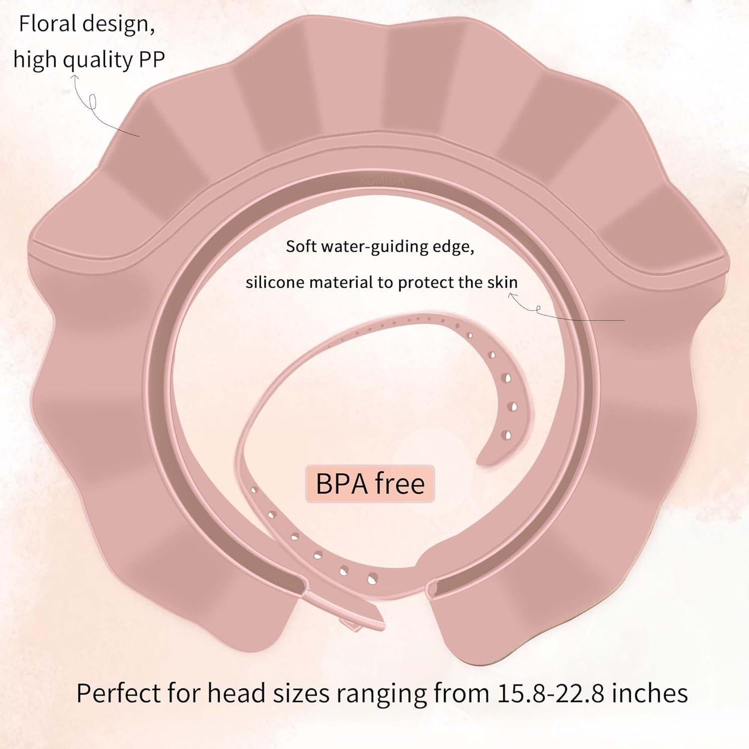 Gorro de Ducha para Bebés KOMIDK de Silicona Ajustable Rosa