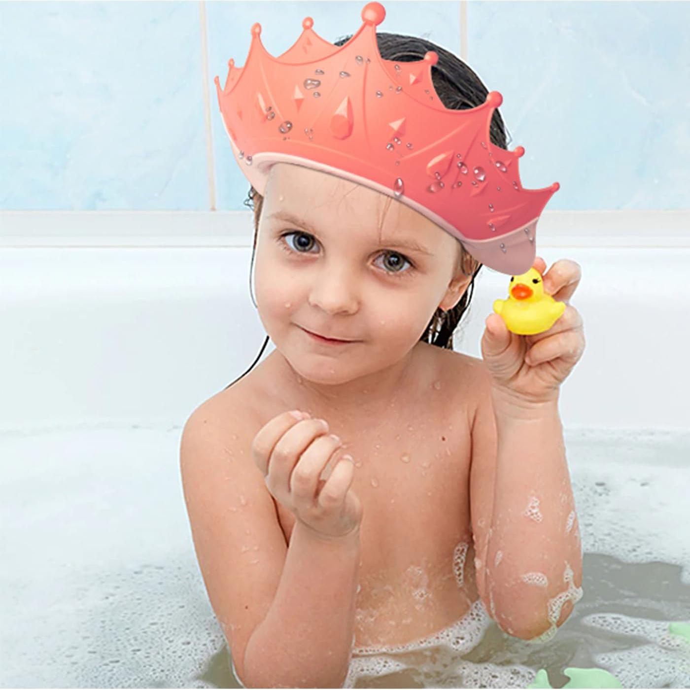 Gorro de Ducha Ajustable para Niños con Taza de Enjuague Rosa