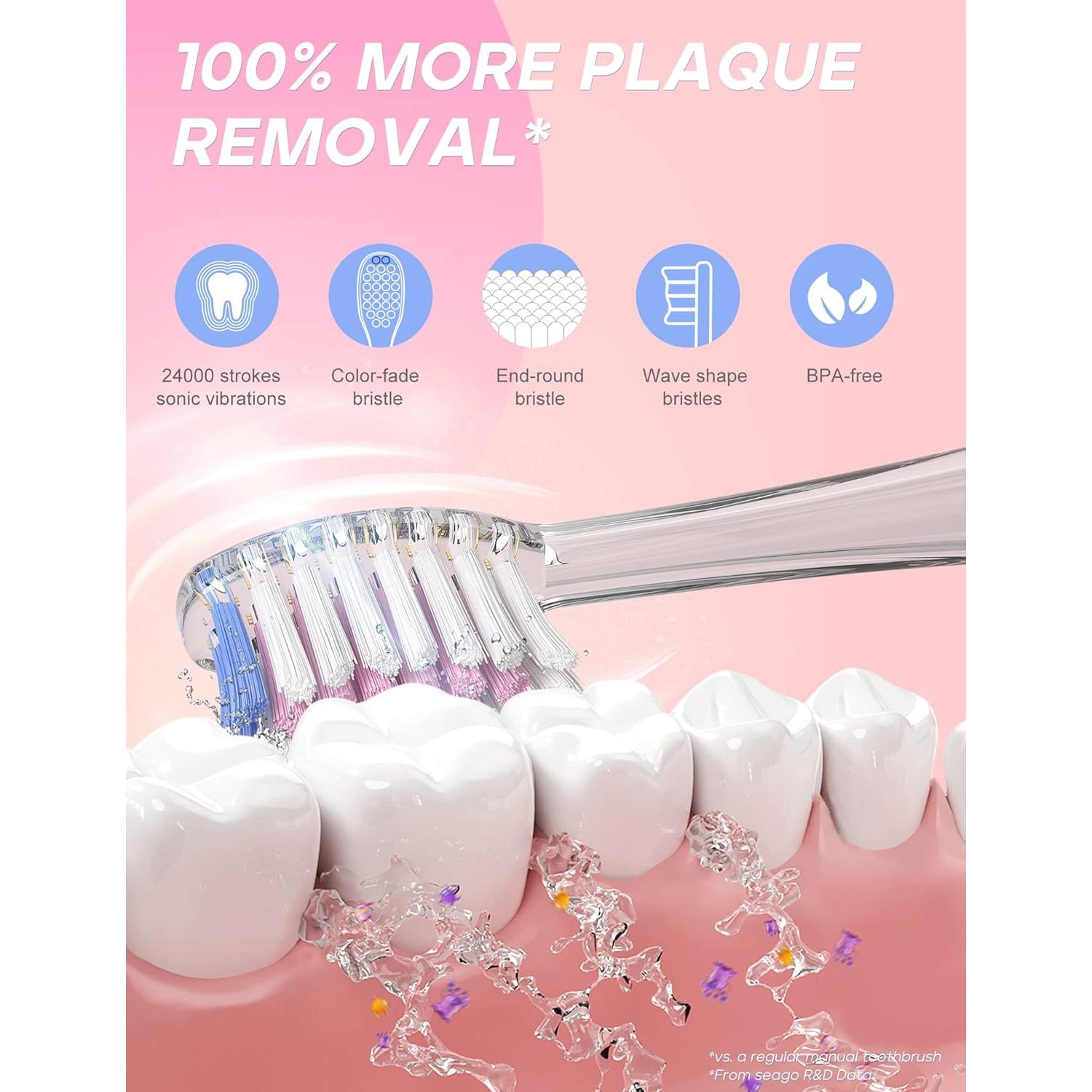 Cepillo de Dientes Eléctrico SEAGO SG-977 para Niños Rosa