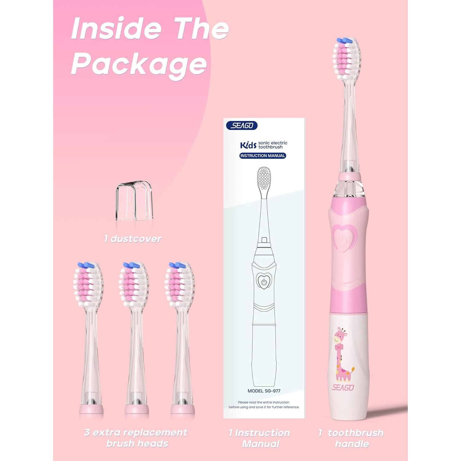 Cepillo de Dientes Eléctrico SEAGO SG-977 para Niños Rosa