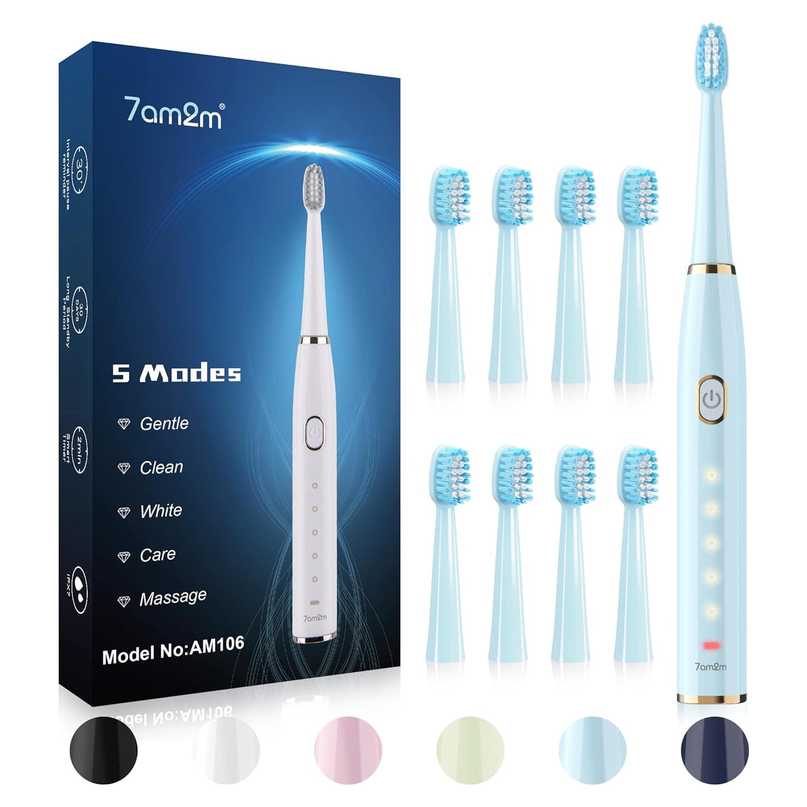 Cepillo de dientes eléctrico 7AM2M azul con 8 cabezales