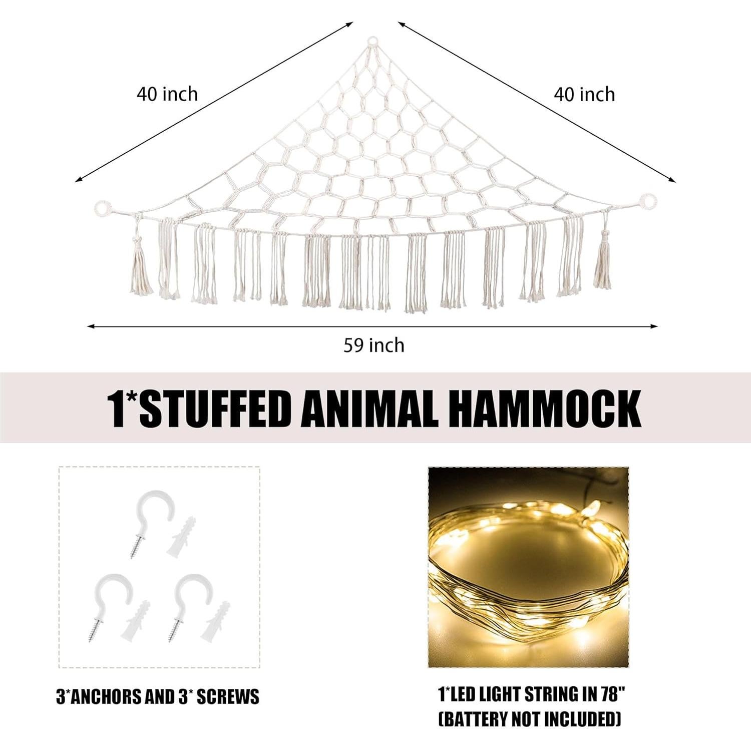 Hamaca de Macramé CERETIA para Animales de Peluche con Luz LED