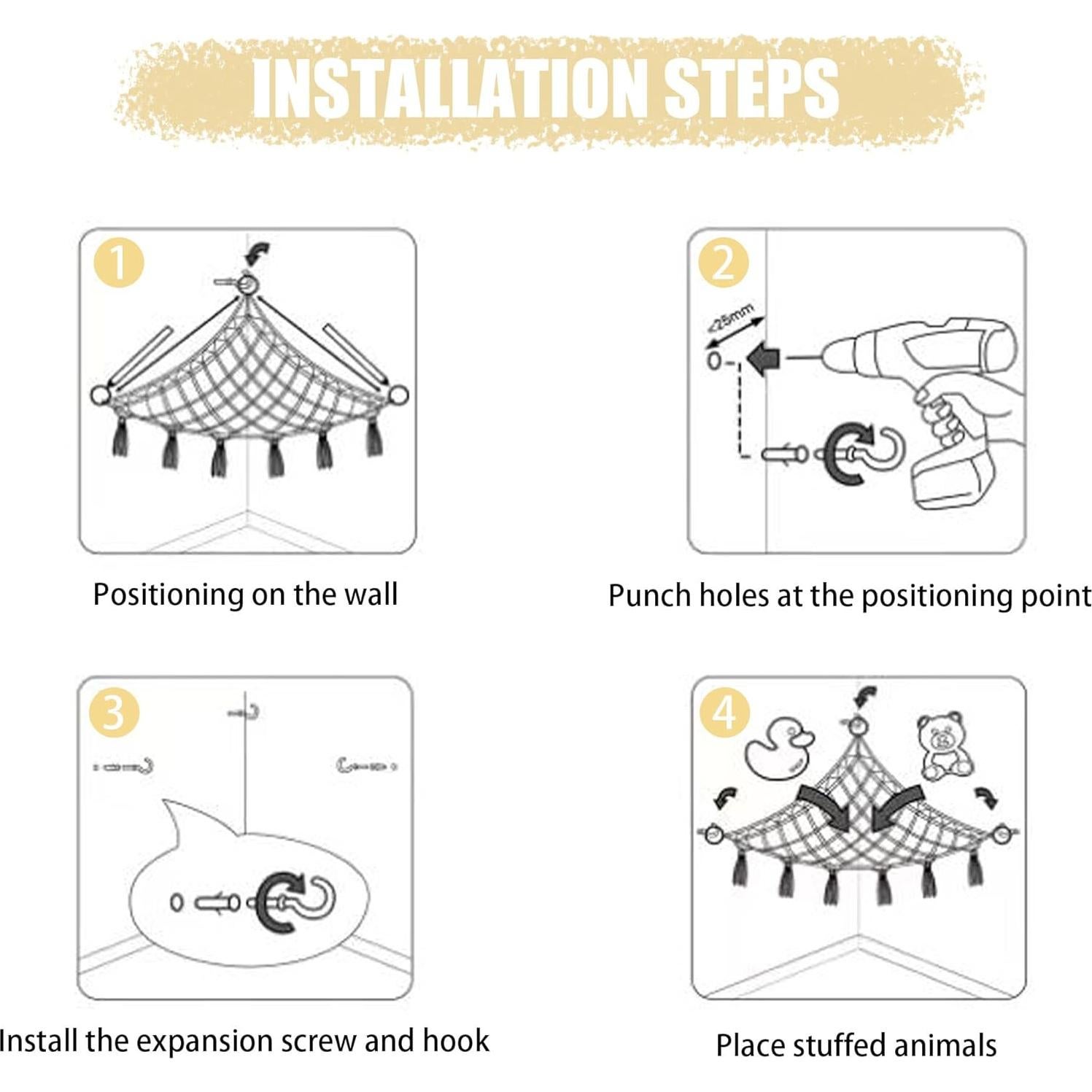 Hamaca de Macramé CERETIA para Animales de Peluche con Luz LED