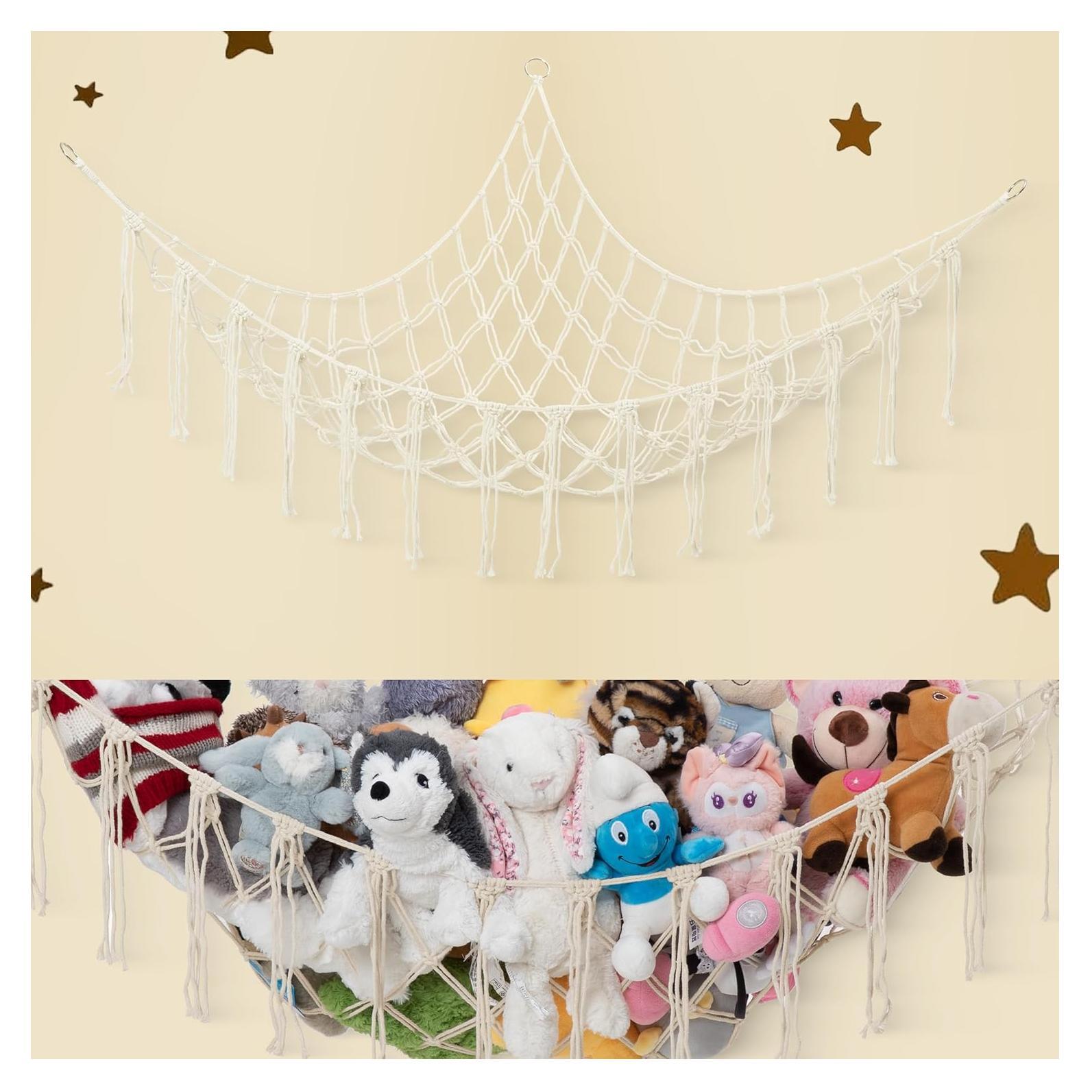 Hamaca de Macramé Lilly para Almacenamiento de Peluches - Blanco