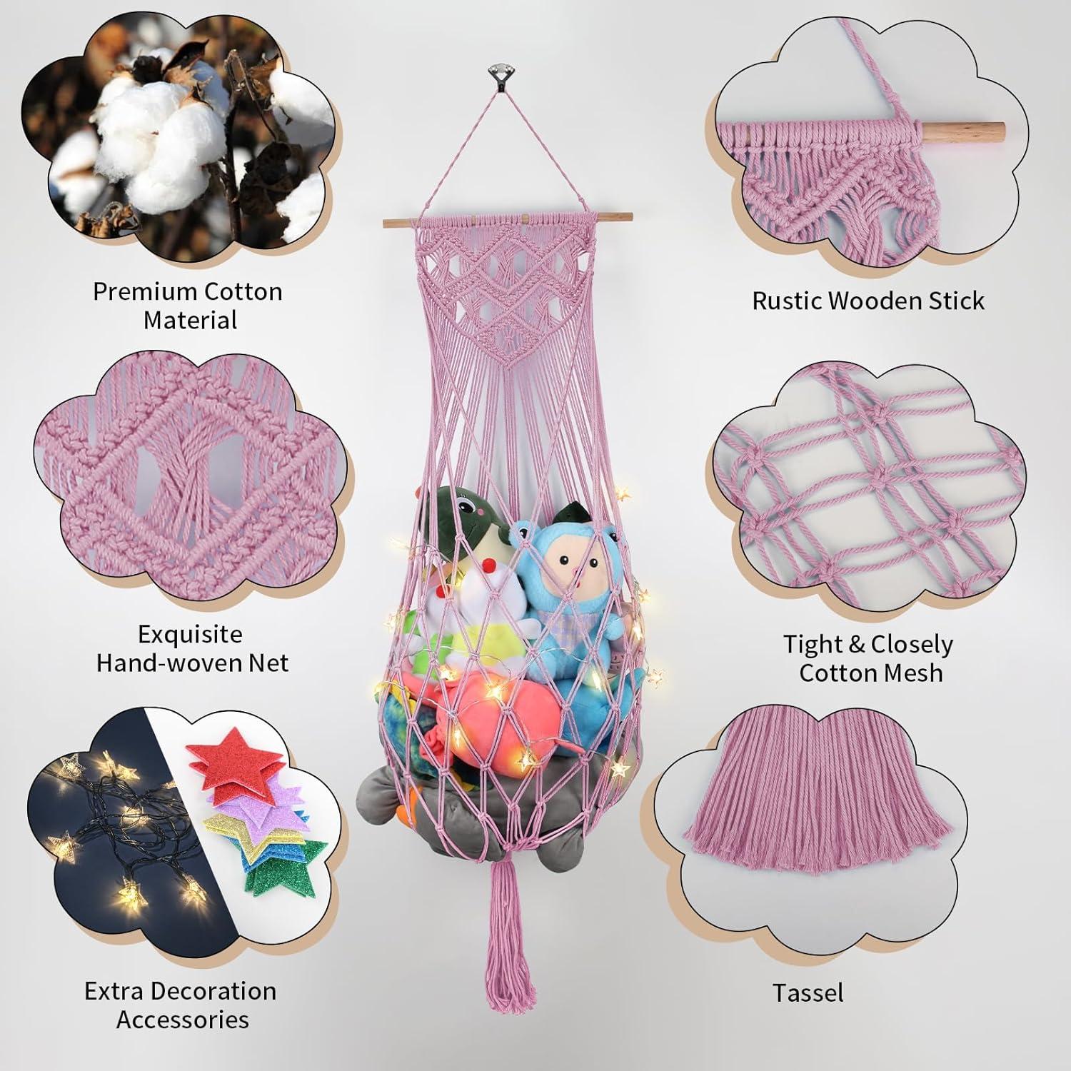 Hamaca de Peluches Rosa Claro iHansee 63" Macramé Colgante