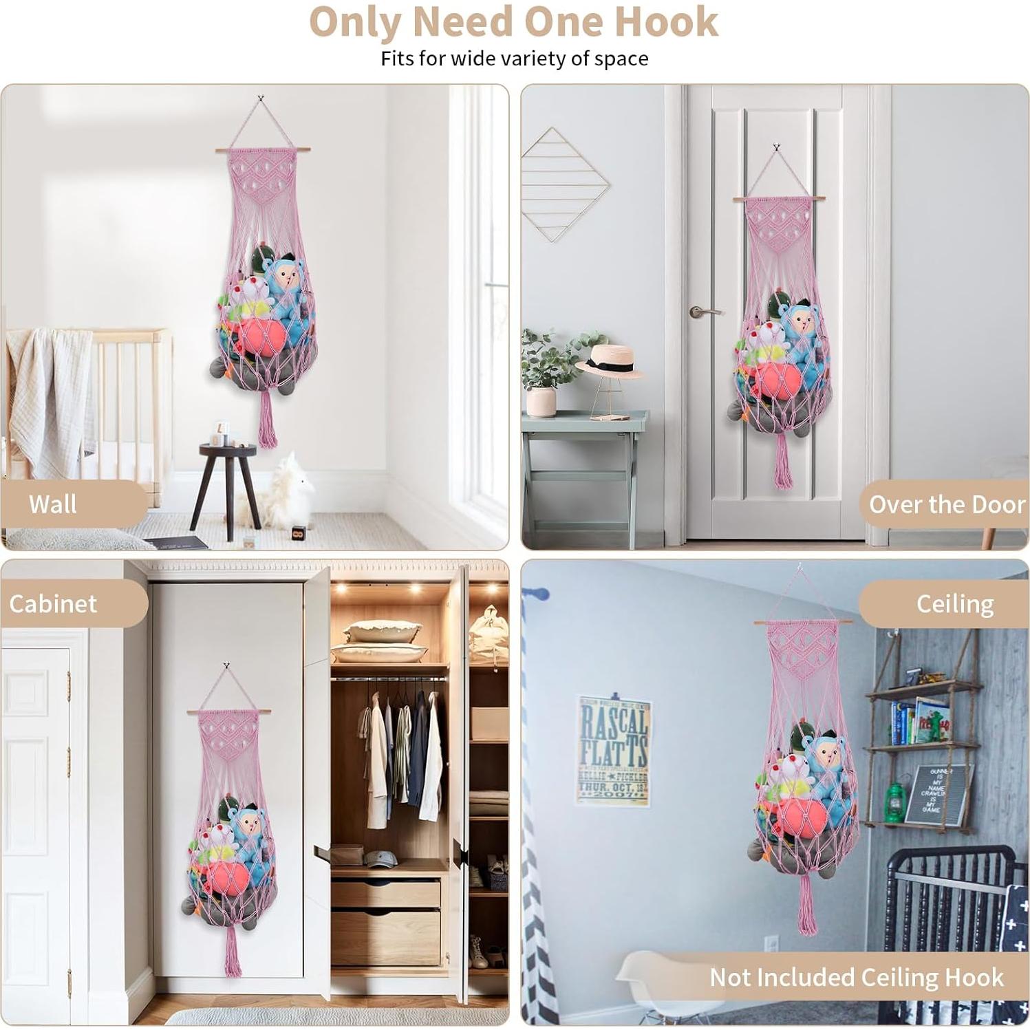 Hamaca de Peluches Rosa Claro iHansee 63" Macramé Colgante