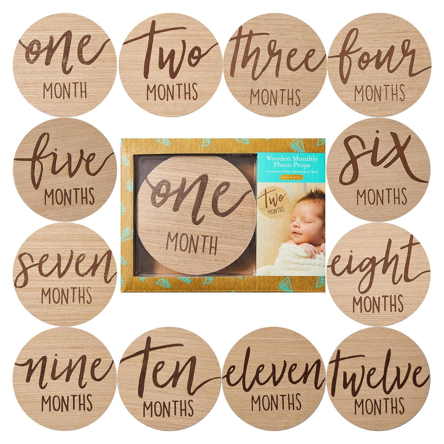 Discos de Hitos Mensuales para Bebés Kate & Milo - Madera Reversible